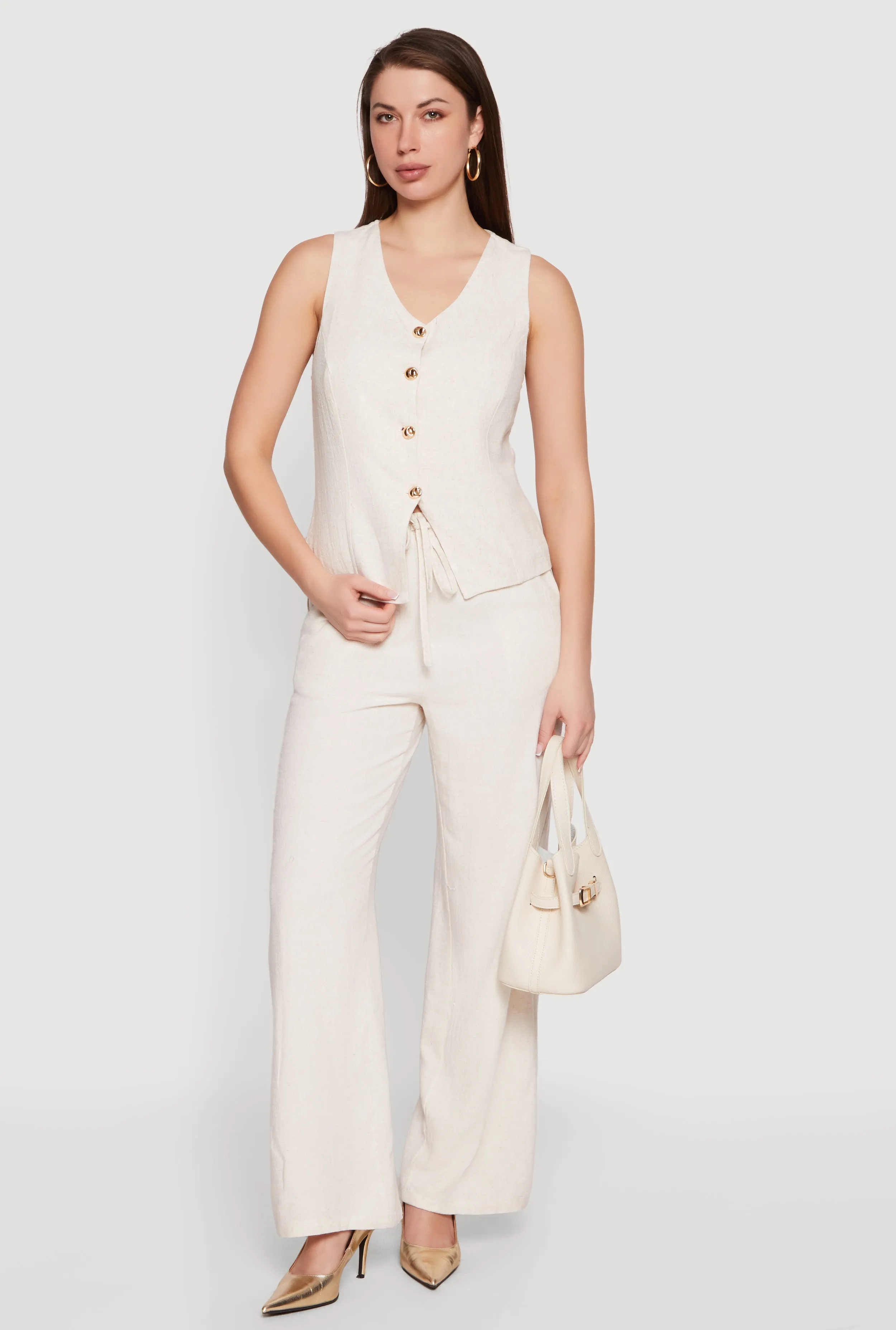 Linen V Neck Button Front Vest sold by Rainbow product image thumbnail 2