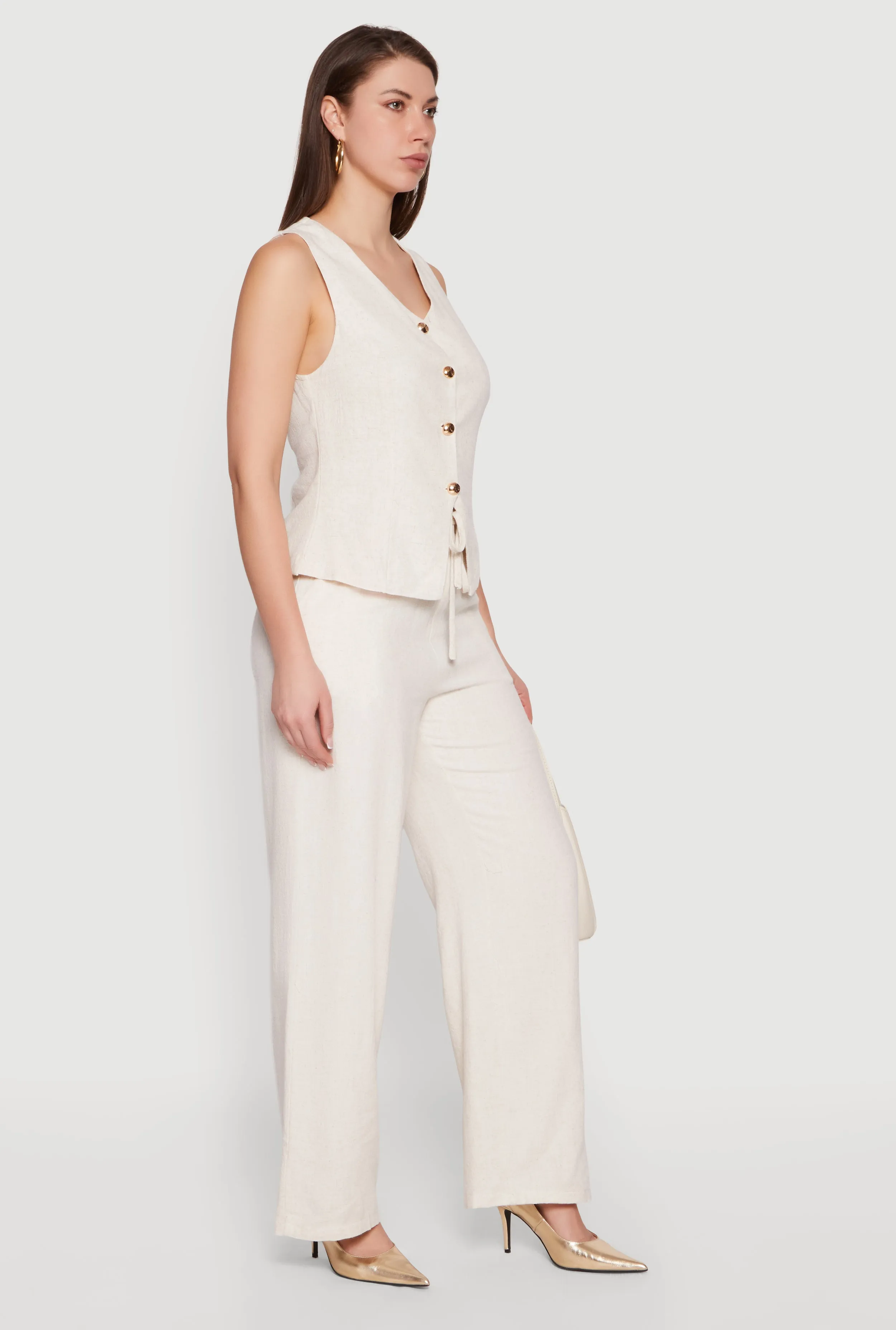 Linen V Neck Button Front Vest sold by Rainbow product image thumbnail 3