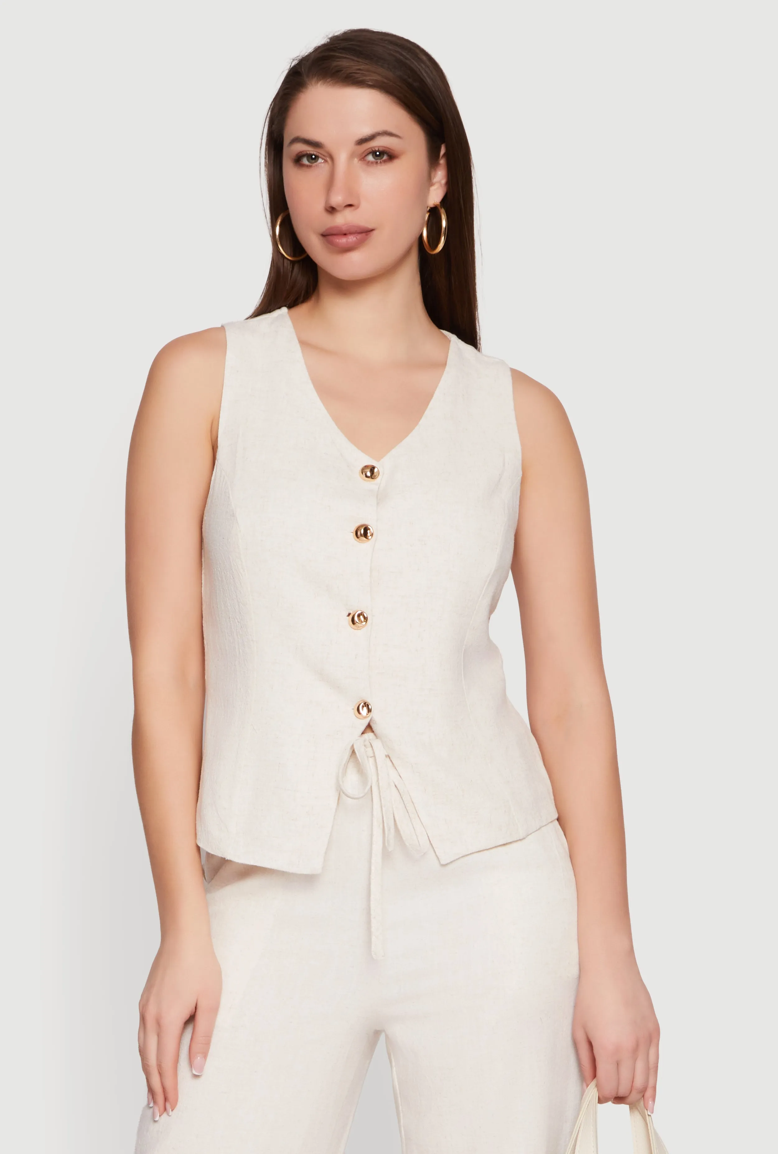 Linen V Neck Button Front Vest sold by Rainbow