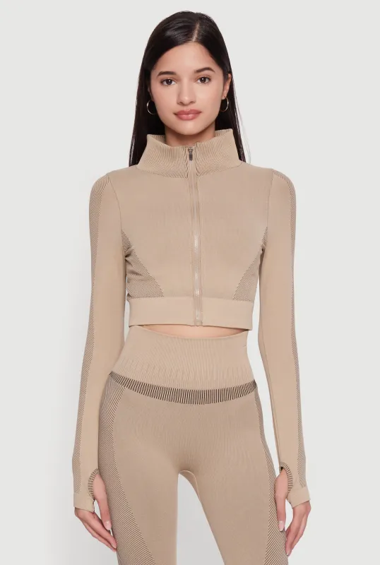 Seamless Compression Rib Zip Front Cropped Active Jacket sold by Rainbow