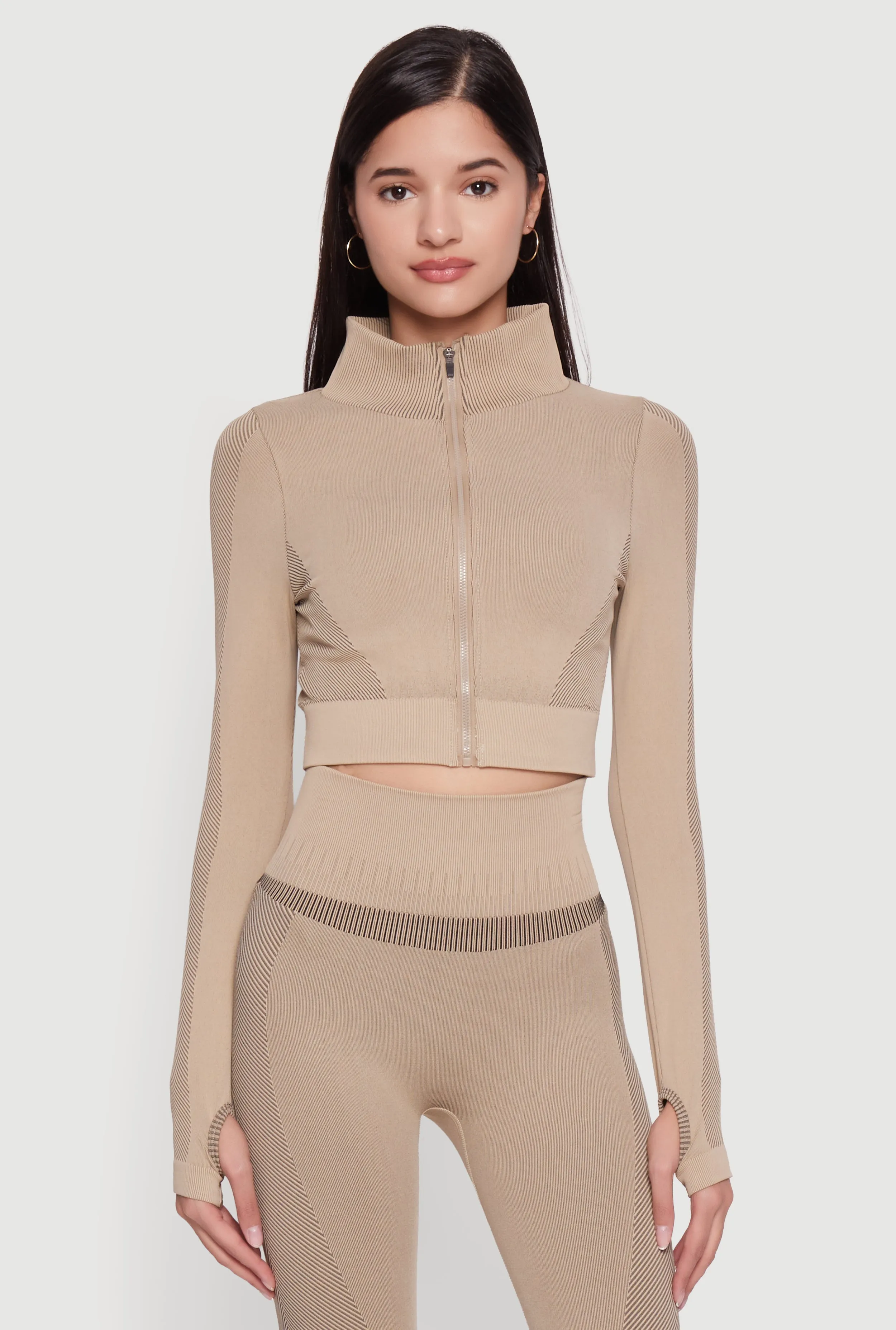 Seamless Compression Rib Zip Front Cropped Active Jacket sold by Rainbow