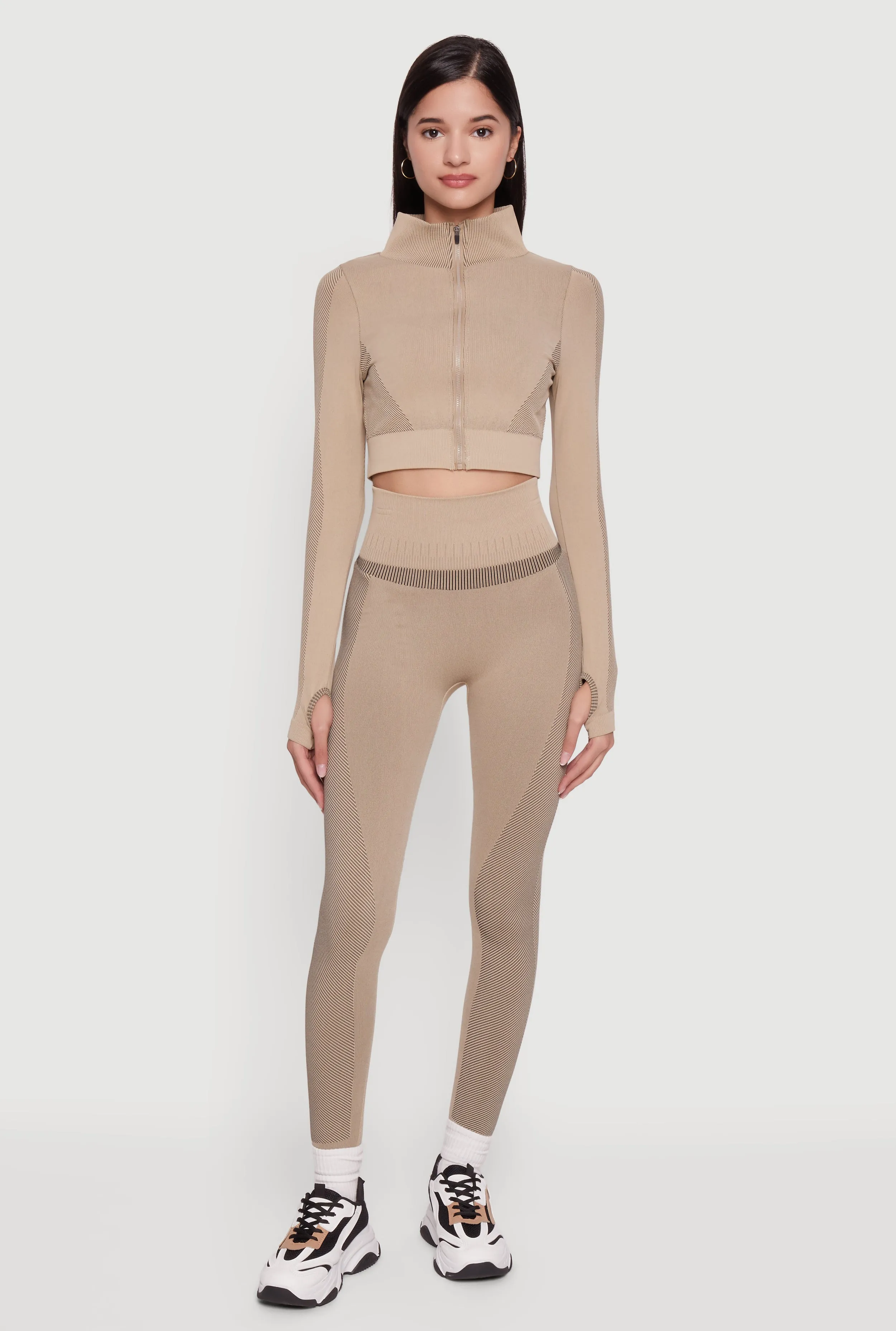 Seamless Compression Rib Zip Front Cropped Active Jacket sold by Rainbow product image thumbnail 2