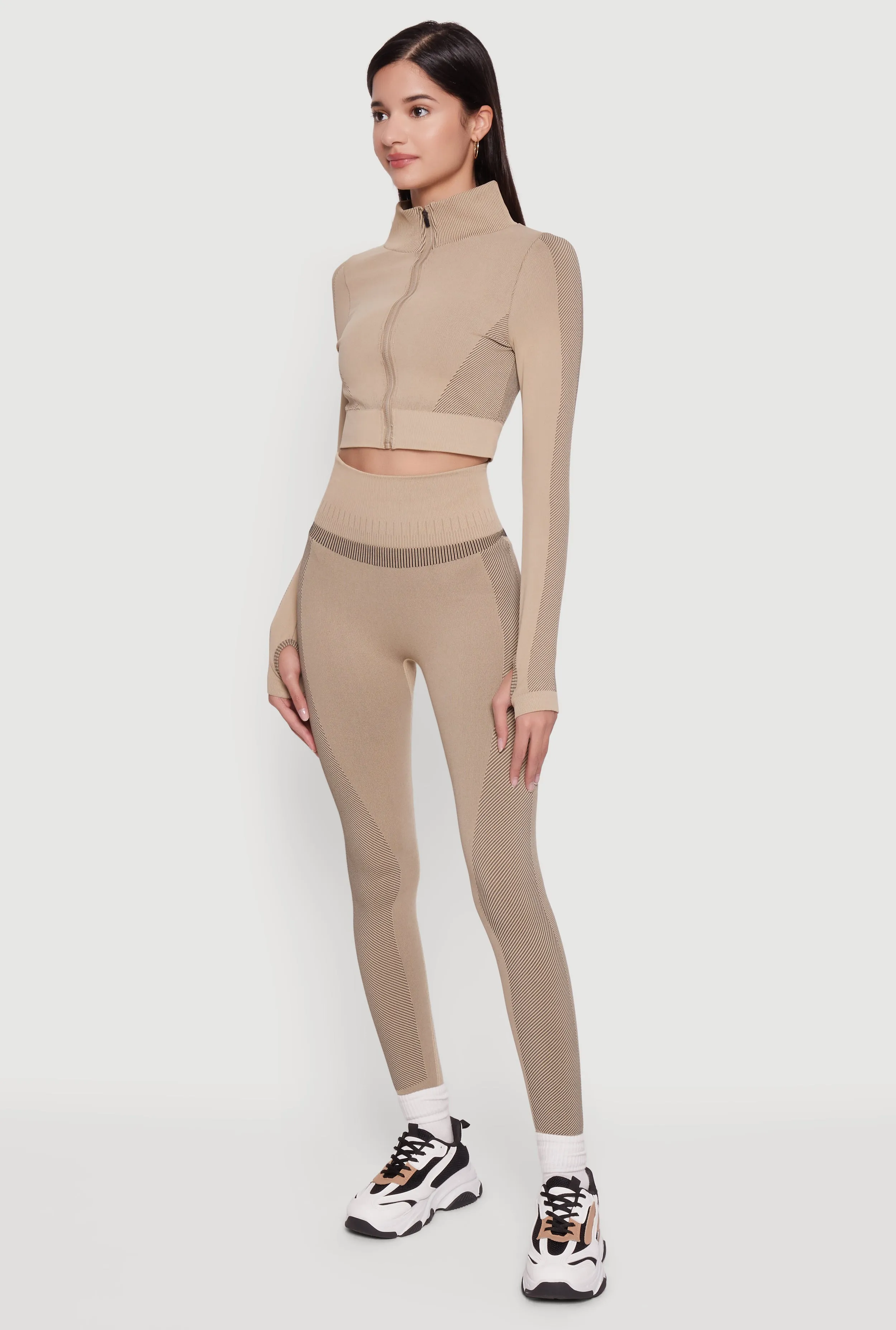 Seamless Compression Rib Zip Front Cropped Active Jacket sold by Rainbow product image thumbnail 3