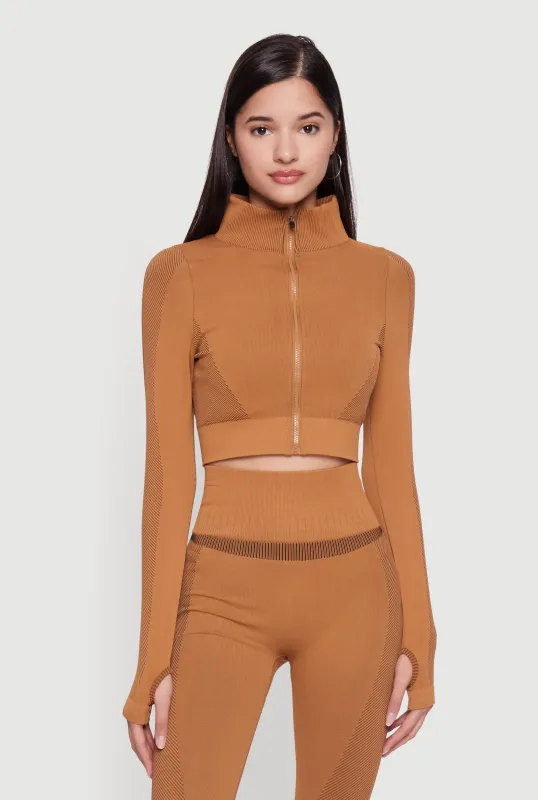 Seamless Compression Rib Zip Front Cropped Active Jacket sold by Rainbow