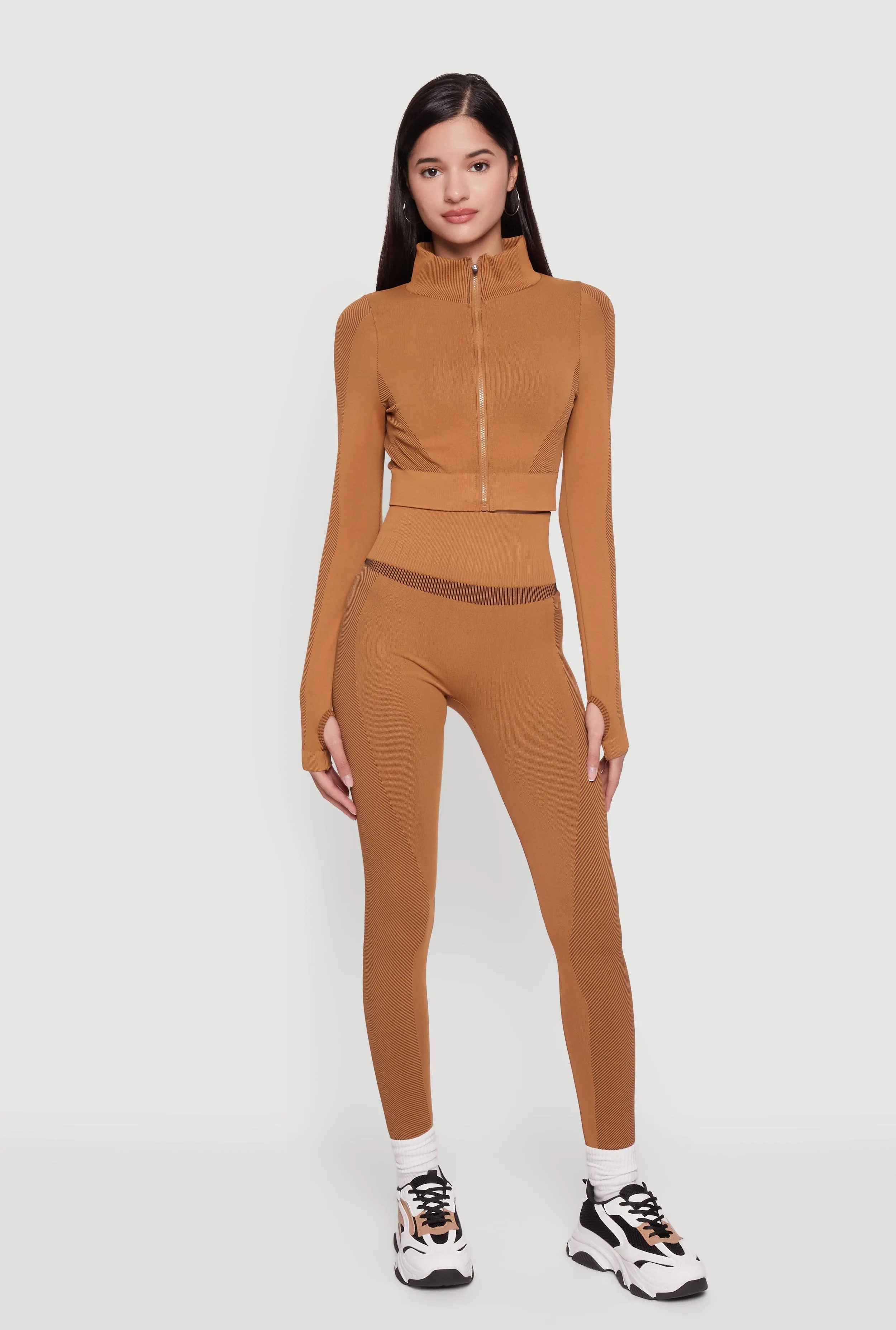 Seamless Compression Rib Zip Front Cropped Active Jacket sold by Rainbow product image thumbnail 2