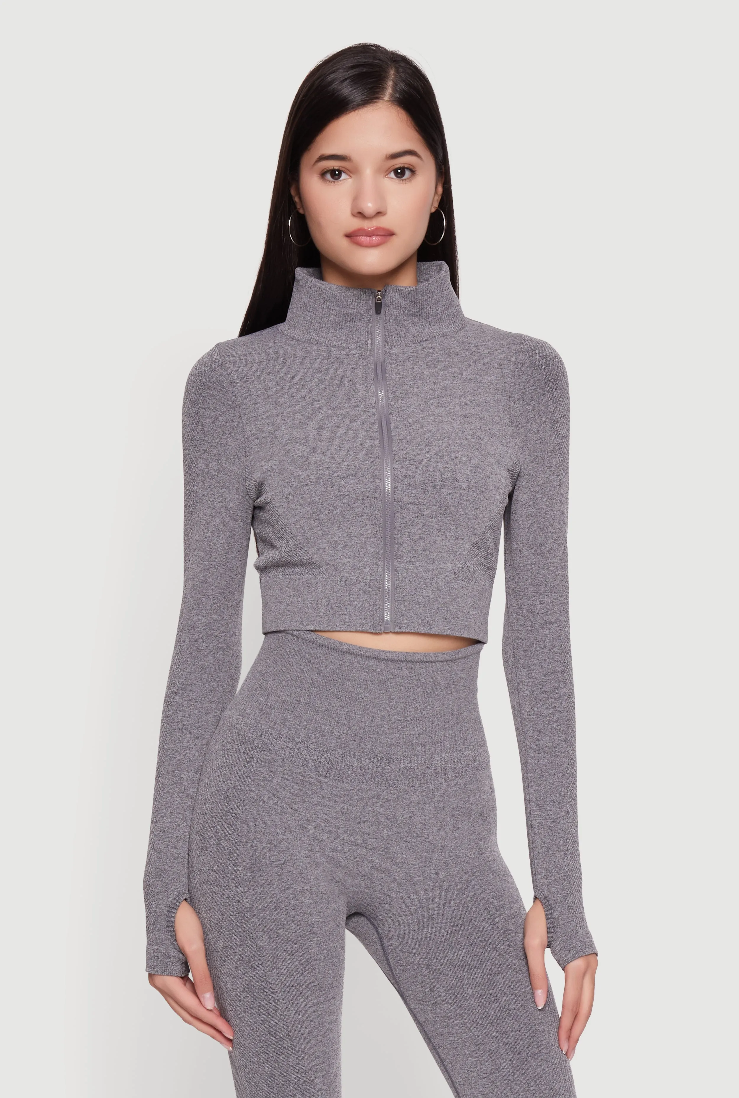 Seamless Compression Rib Zip Front Cropped Active Jacket sold by Rainbow