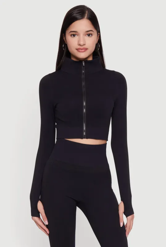 Seamless Compression Rib Zip Front Cropped Active Jacket sold by Rainbow