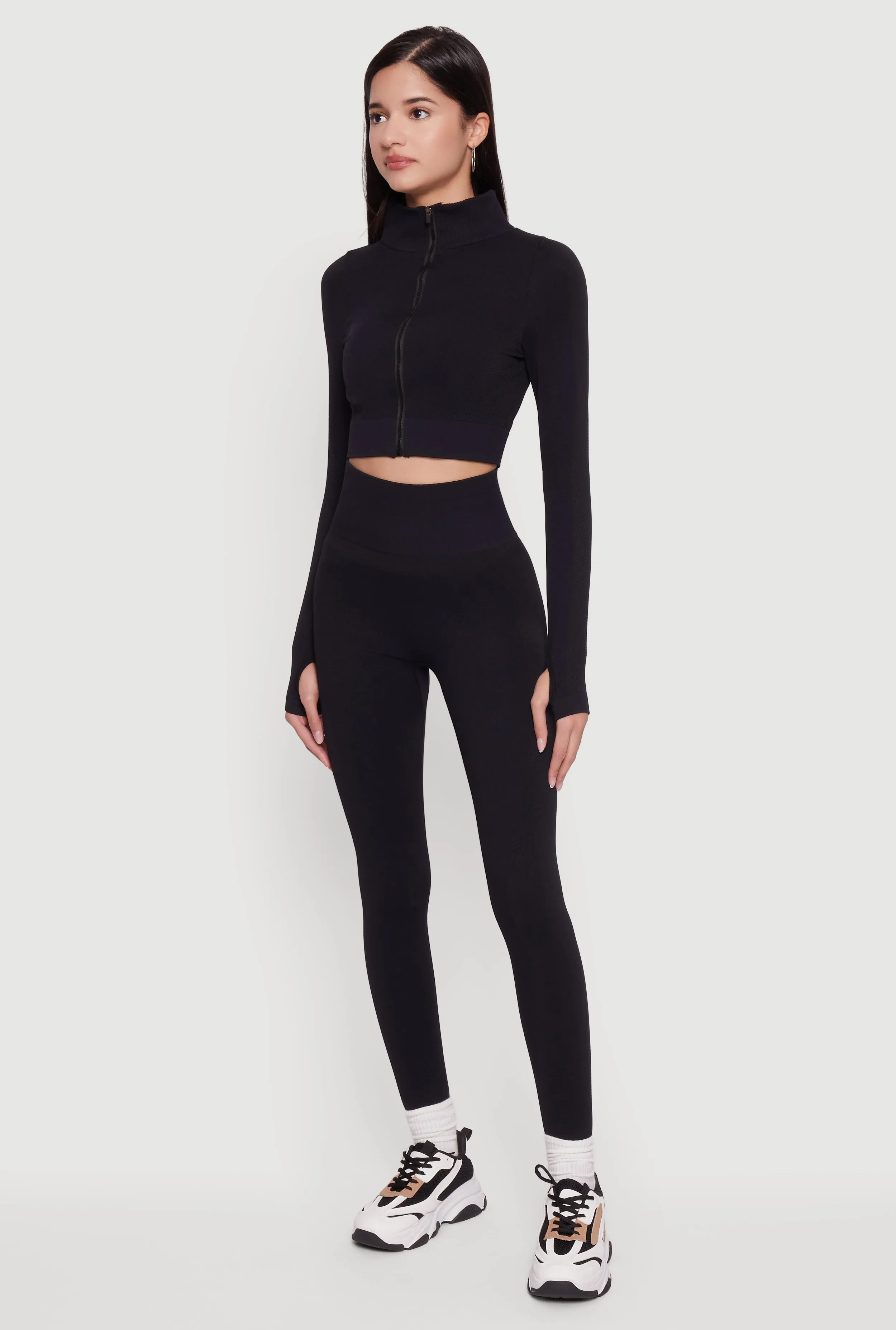 Seamless Compression Rib Zip Front Cropped Active Jacket sold by Rainbow product image thumbnail 3