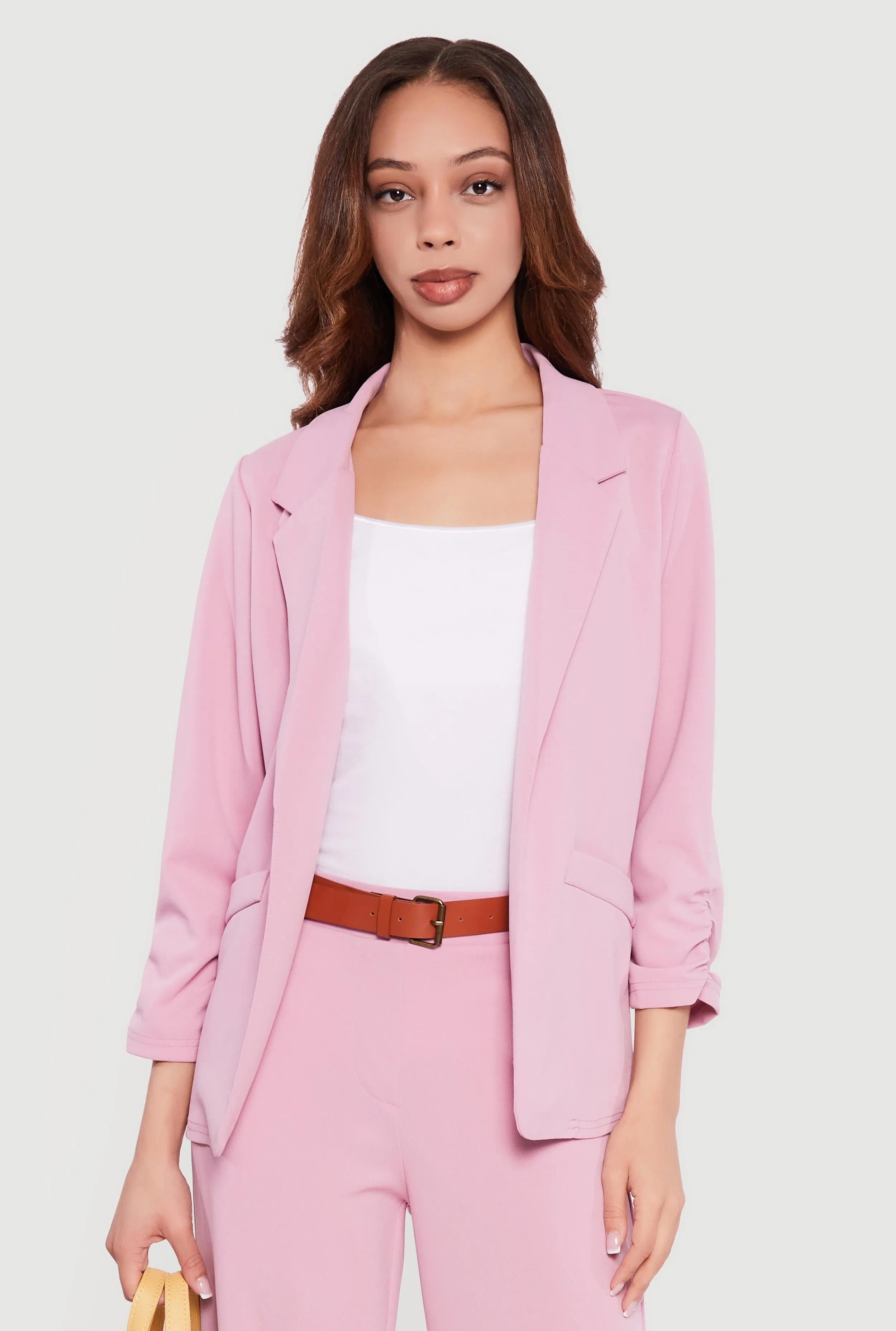 Crepe Knit Ruched Sleeve Open Front Blazer sold by Rainbow product image thumbnail 4