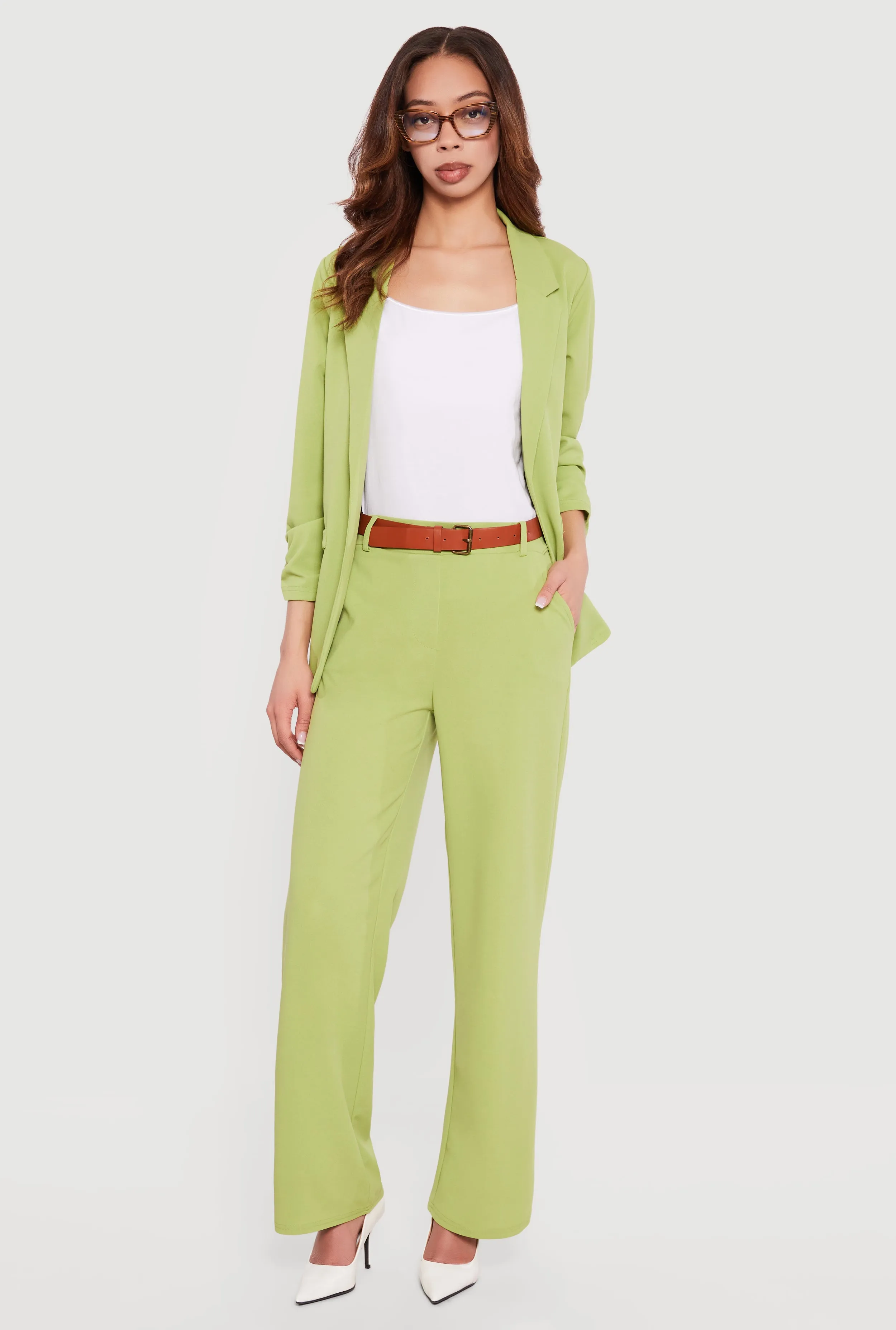 Belted Crepe Knit Wide Leg Dress Pants sold by Rainbow