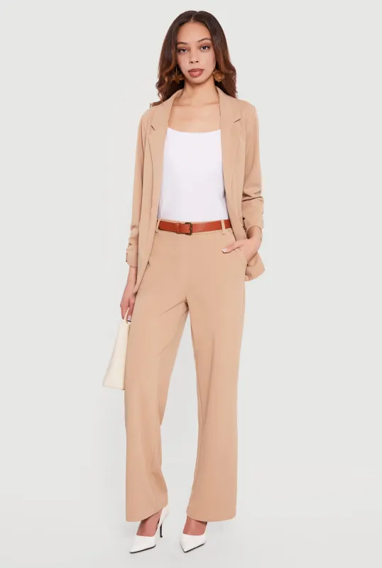 Belted Crepe Knit Wide Leg Dress Pants made by Rainbow