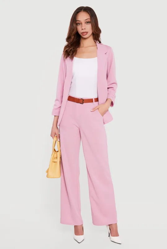 Belted Crepe Knit Wide Leg Dress Pants made by Rainbow