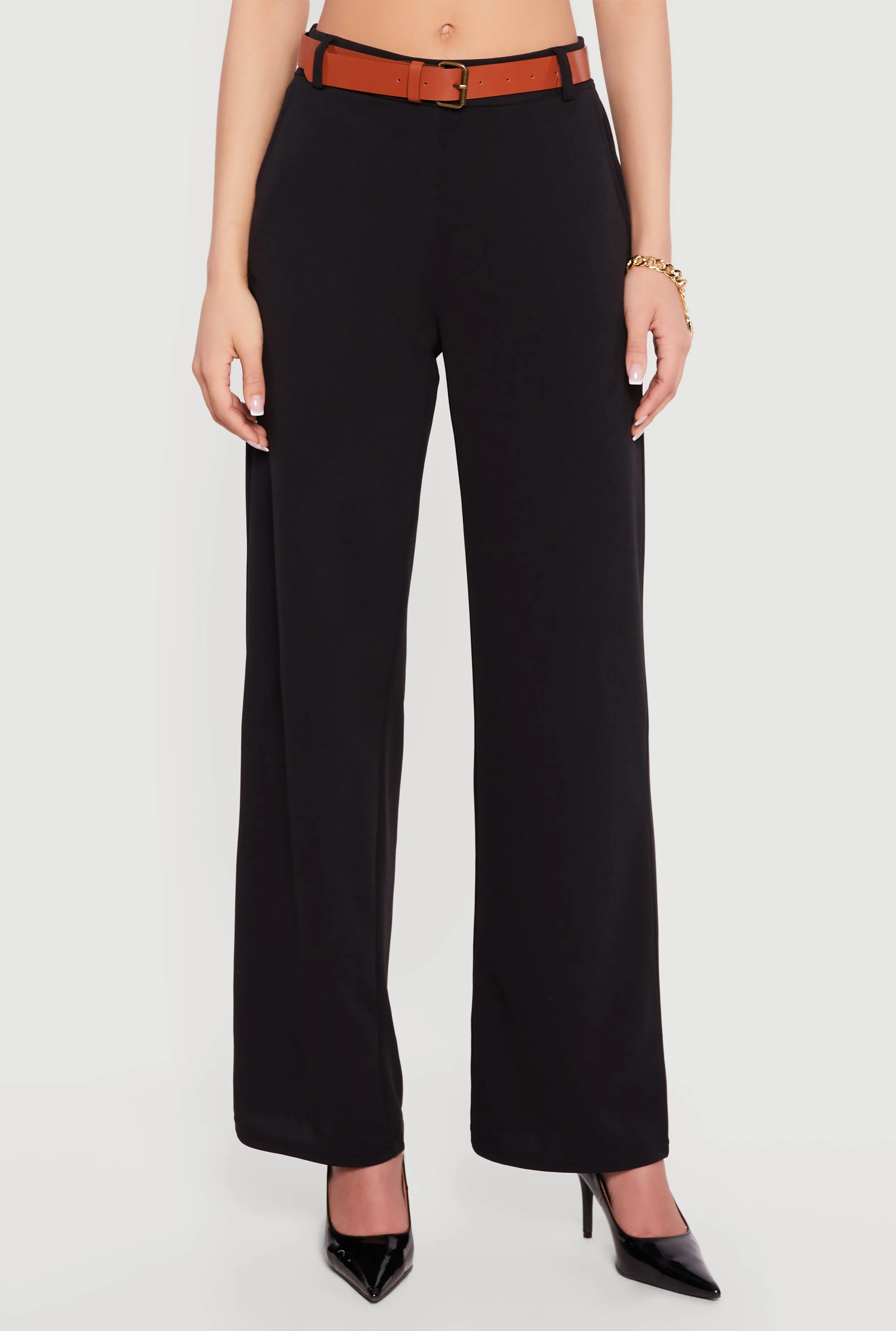 Belted Crepe Knit Wide Leg Dress Pants sold by Rainbow product image thumbnail 3