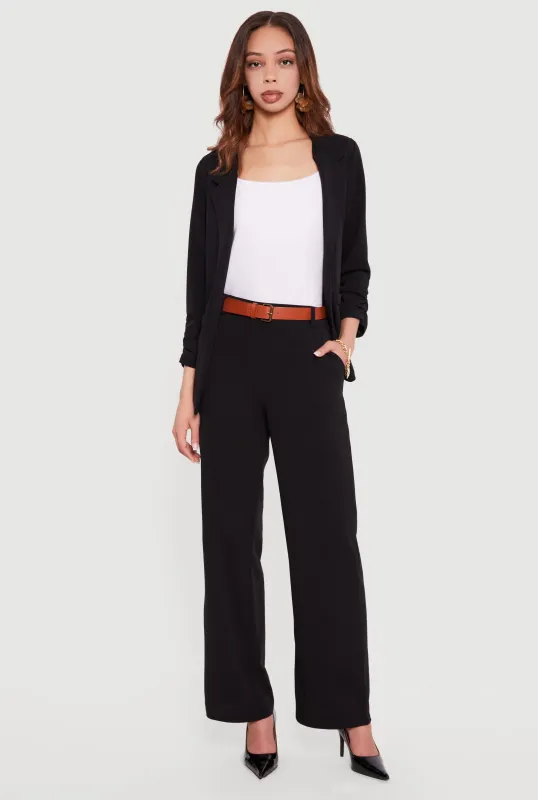 Belted Crepe Knit Wide Leg Dress Pants made by Rainbow