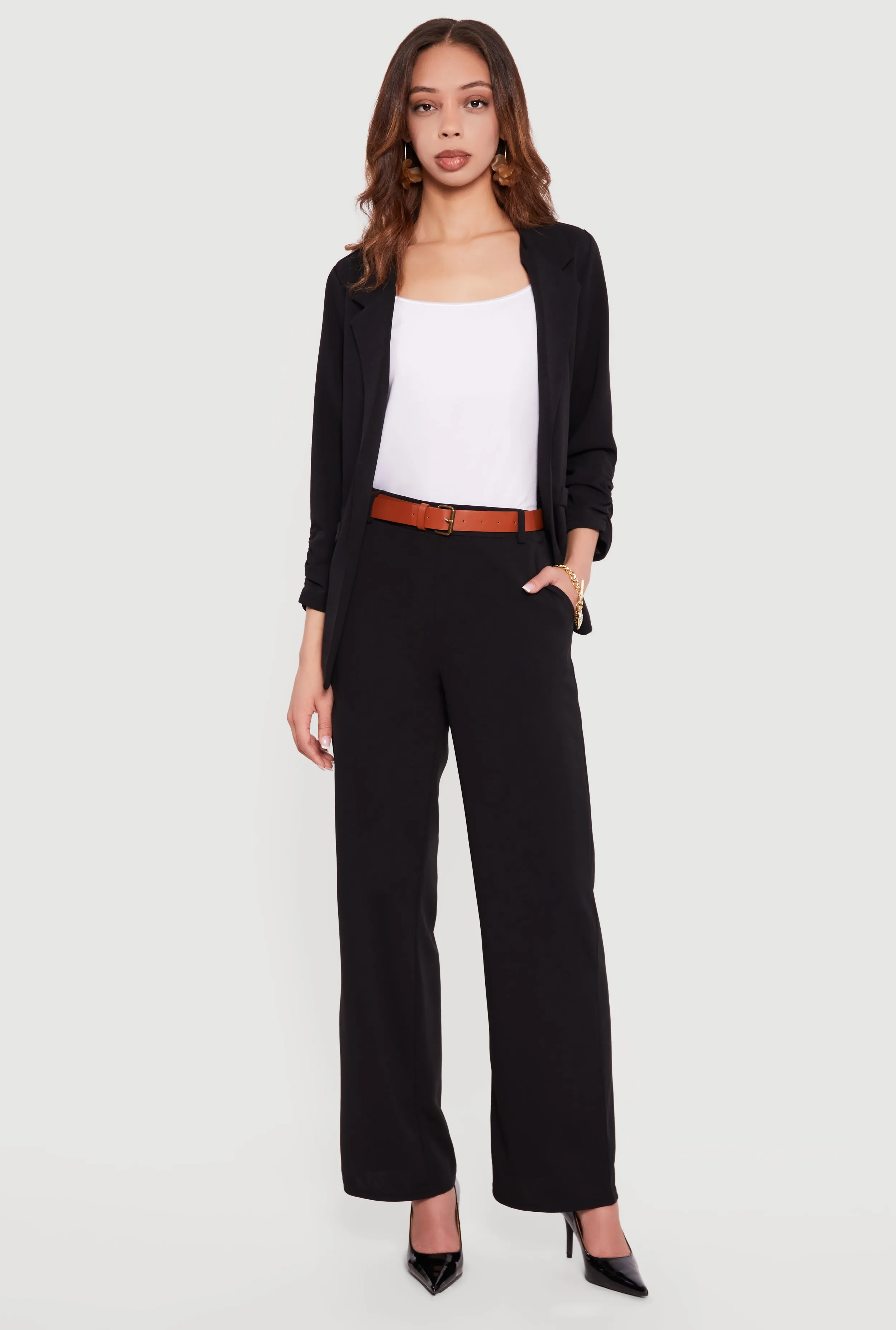Belted Crepe Knit Wide Leg Dress Pants sold by Rainbow