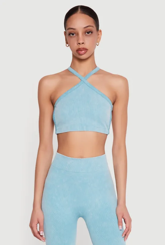 Mineral Wash Seamless Ribbed Caged Back Sports Bra sold by Rainbow