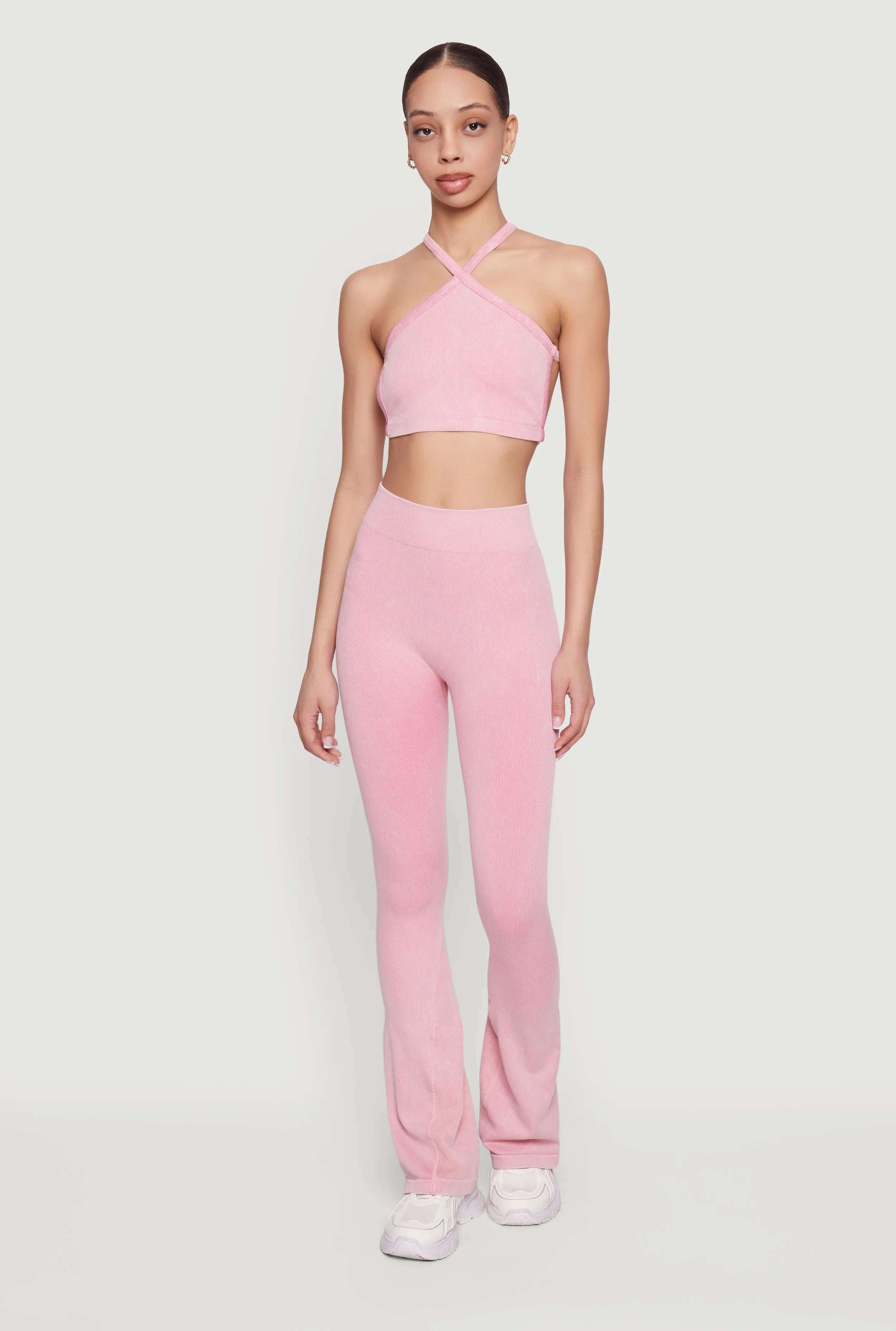 Mineral Wash Seamless Ribbed High Waisted Flare Leggings sold by Rainbow product image thumbnail 4