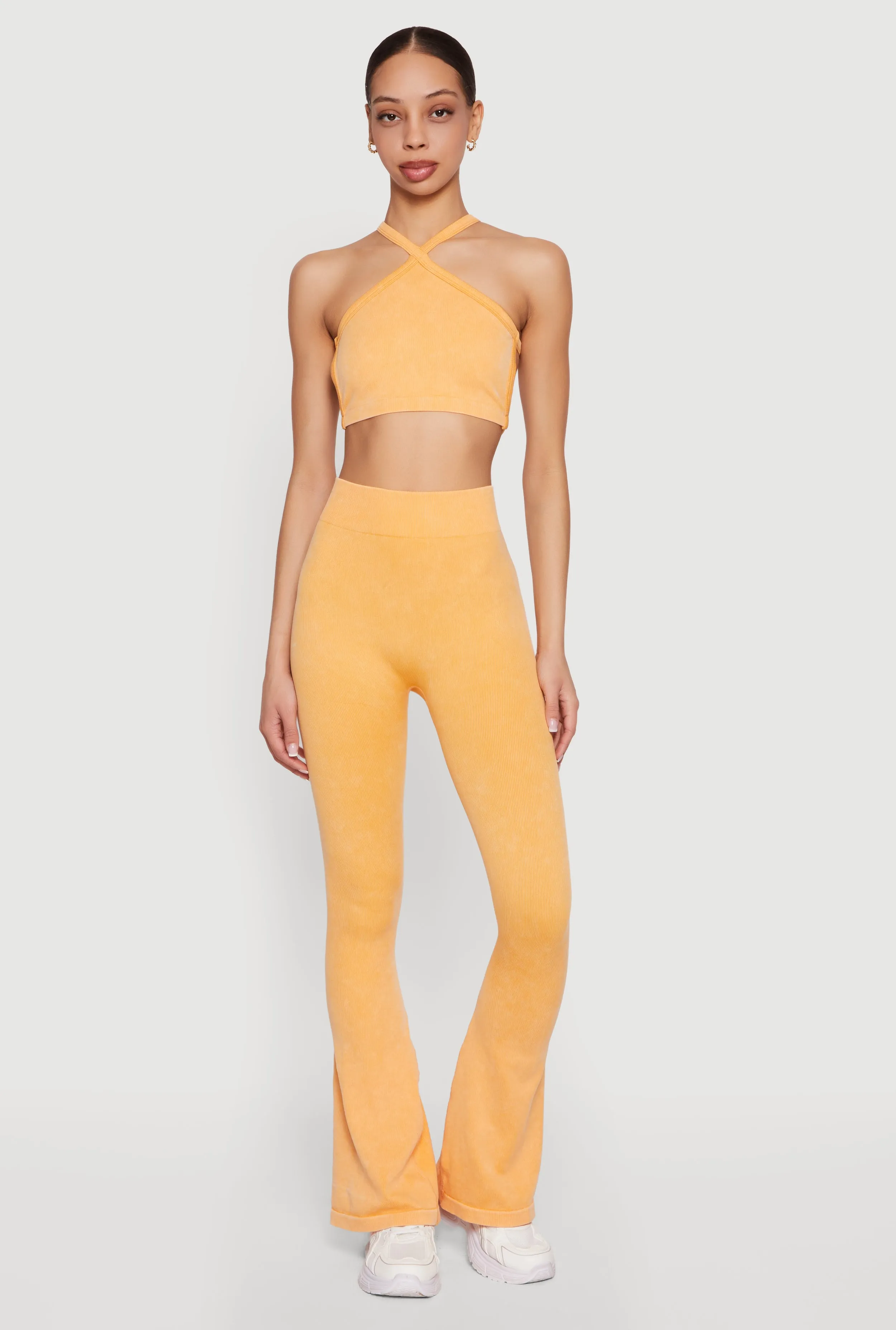 Mineral Wash Seamless Ribbed High Waisted Flare Leggings sold by Rainbow product image thumbnail 2