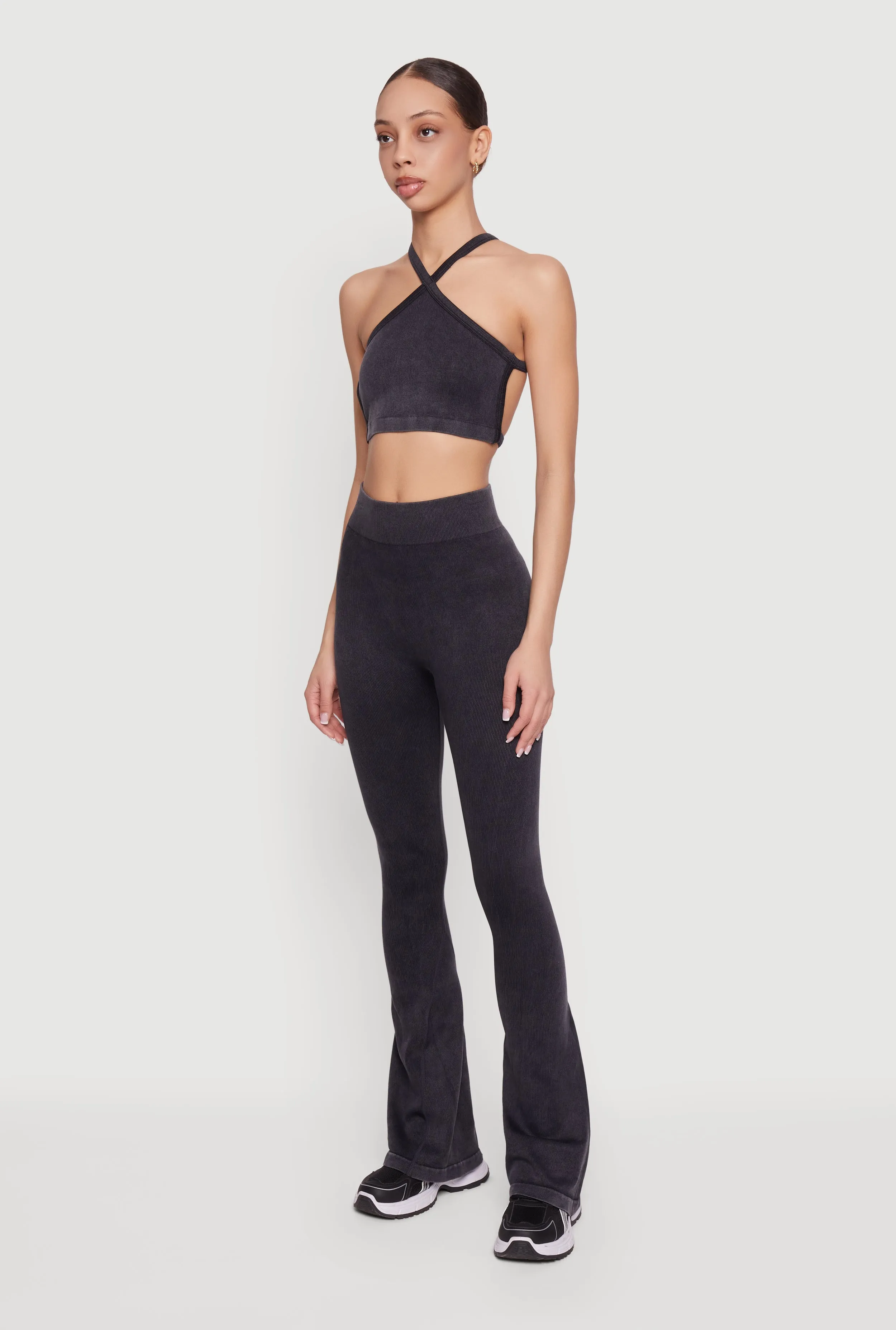 Mineral Wash Seamless Ribbed High Waisted Flare Leggings sold by Rainbow product image thumbnail 2