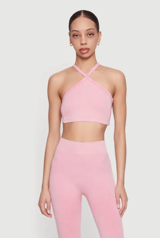 Mineral Wash Seamless Ribbed Caged Back Sports Bra made by Rainbow