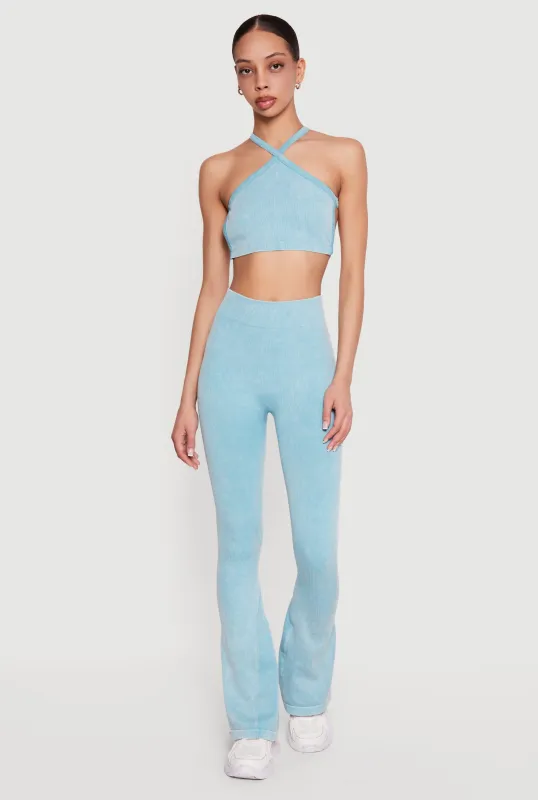 Mineral Wash Seamless Ribbed High Waisted Flare Leggings sold by Rainbow