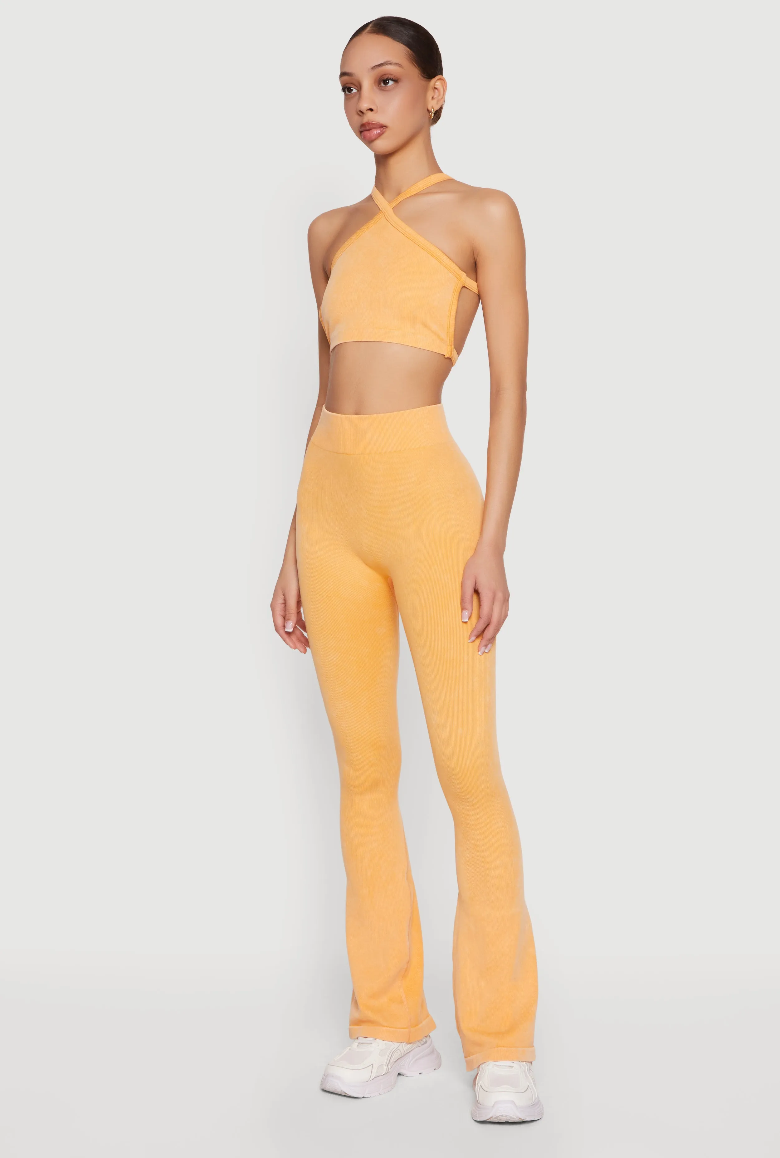 Mineral Wash Seamless Ribbed High Waisted Flare Leggings sold by Rainbow product image thumbnail 2