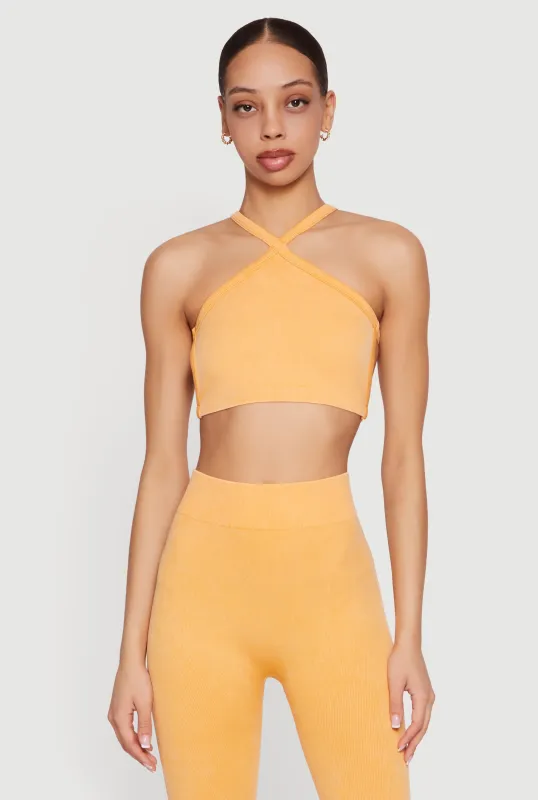 Mineral Wash Seamless Ribbed Caged Back Sports Bra made by Rainbow