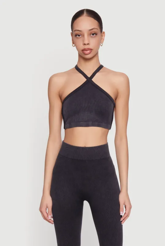 Mineral Wash Seamless Ribbed Caged Back Sports Bra made by Rainbow