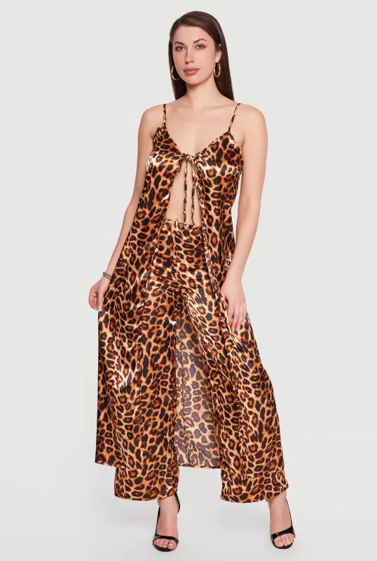 Sleeveless Leopard Print Tie Front Maxi Top made by Rainbow