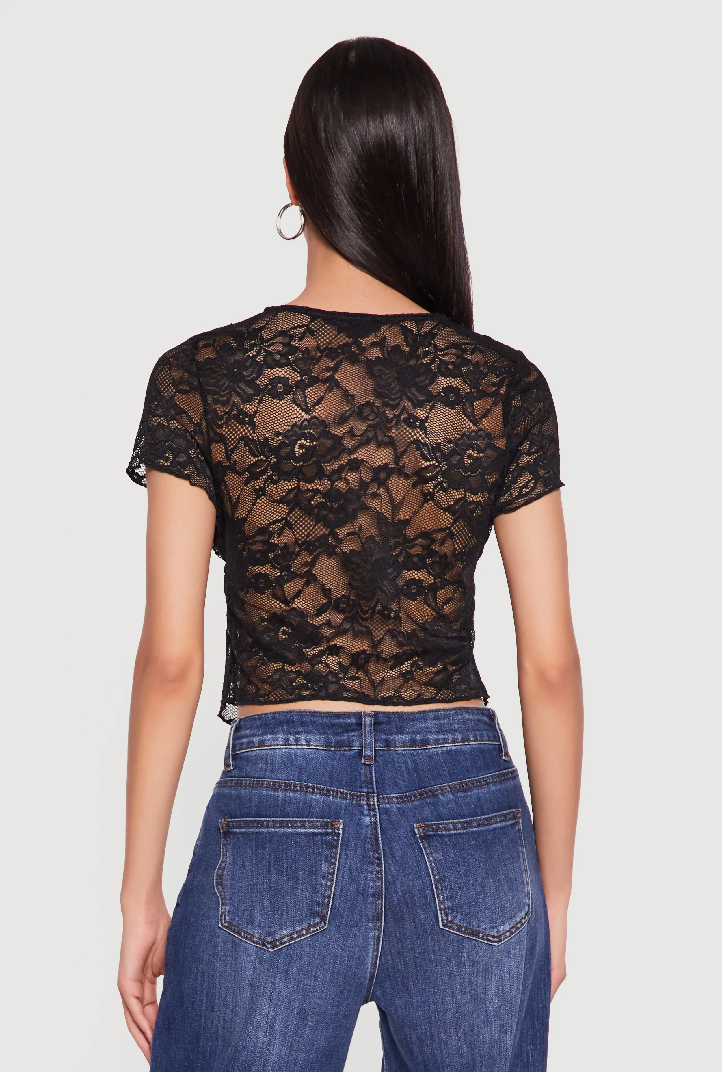 Lace Tie Front Plunge Crop Top sold by Rainbow product image thumbnail 5