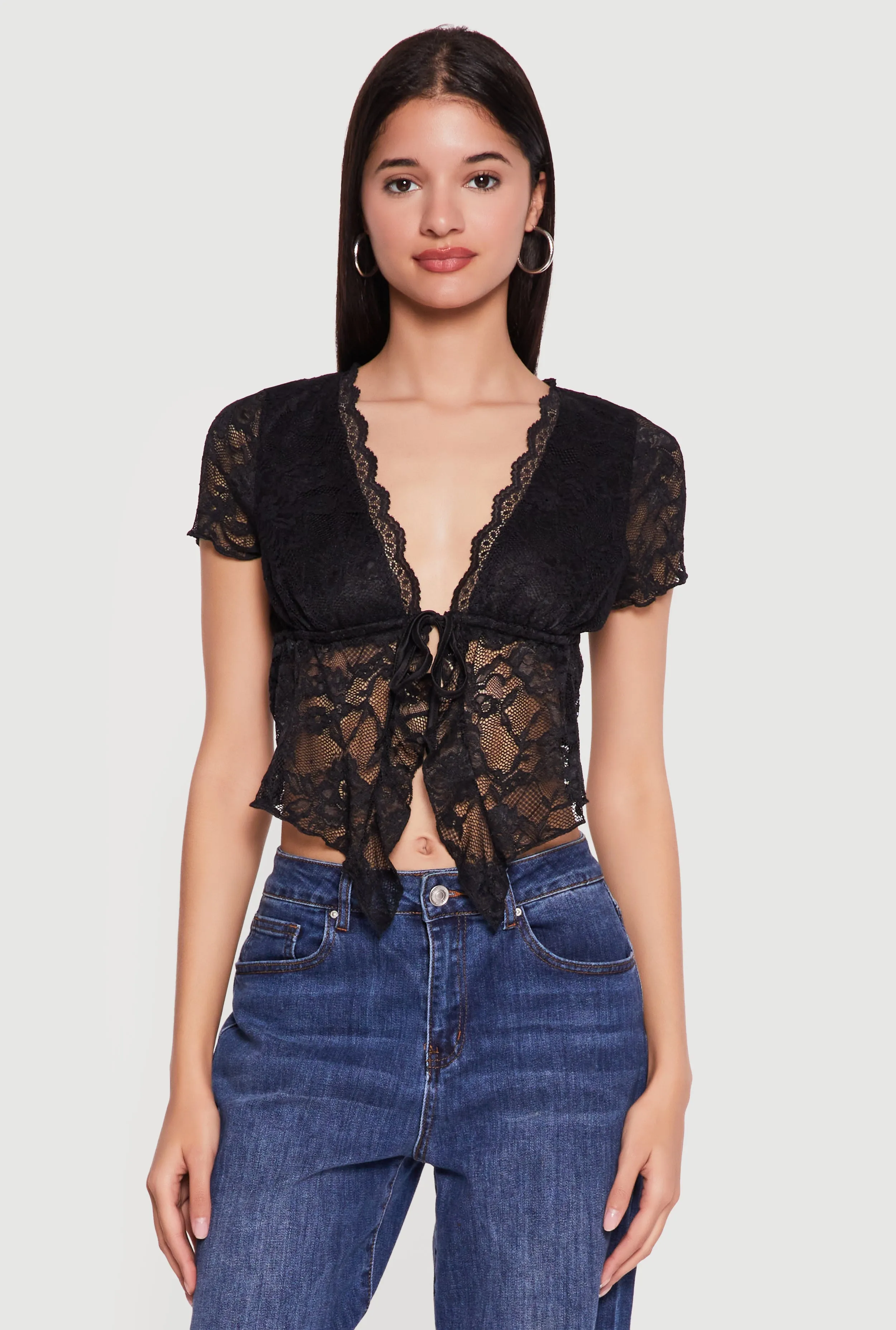 Lace Tie Front Plunge Crop Top sold by Rainbow product image thumbnail 2