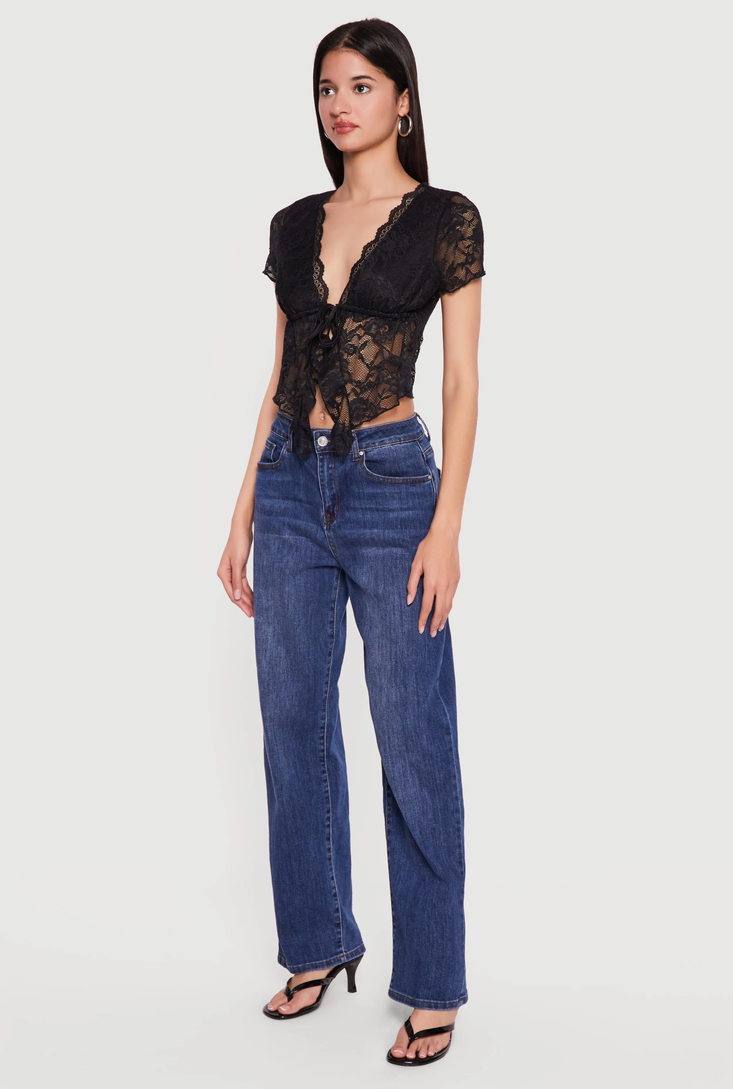 Lace Tie Front Plunge Crop Top sold by Rainbow product image thumbnail 3