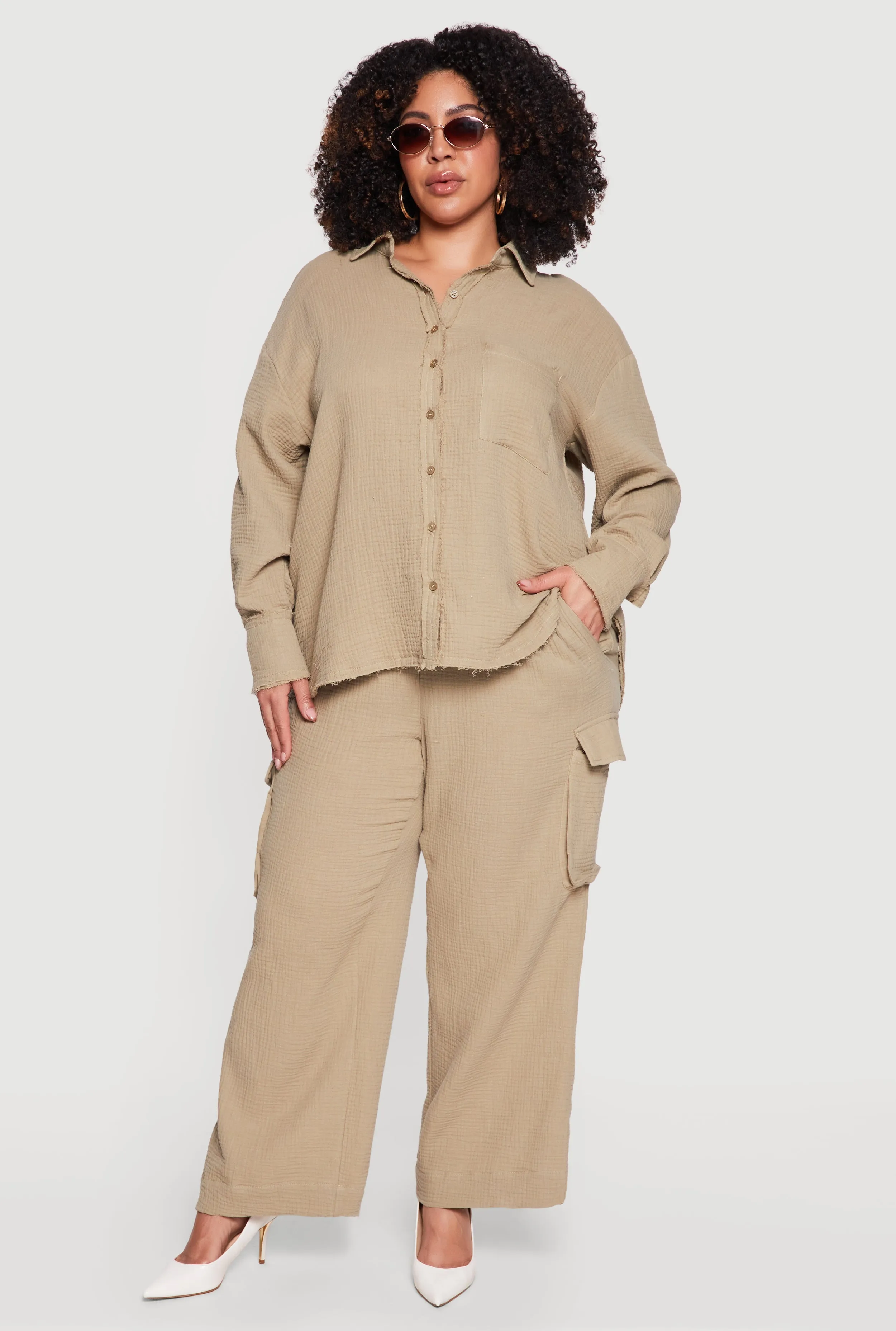 Plus Size Gauze Knit Wide Leg Cargo Pants sold by Rainbow product image thumbnail 2
