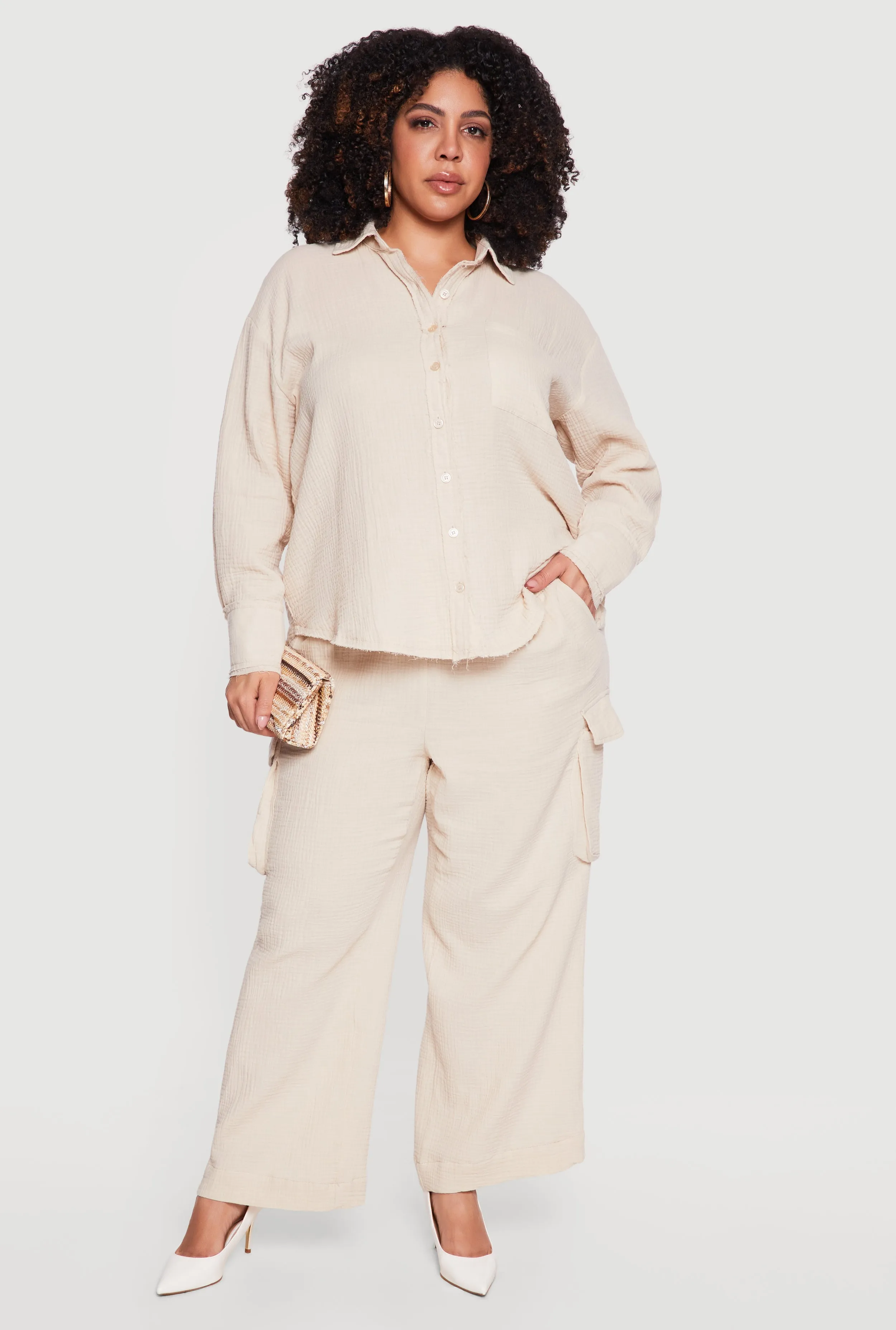 Plus Size Gauze Knit Wide Leg Cargo Pants sold by Rainbow