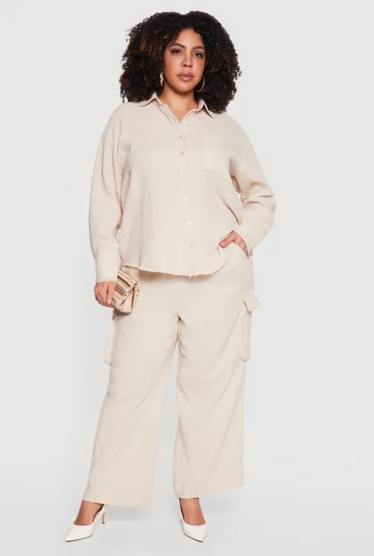 Plus Size Gauze Knit Wide Leg Cargo Pants sold by Rainbow
