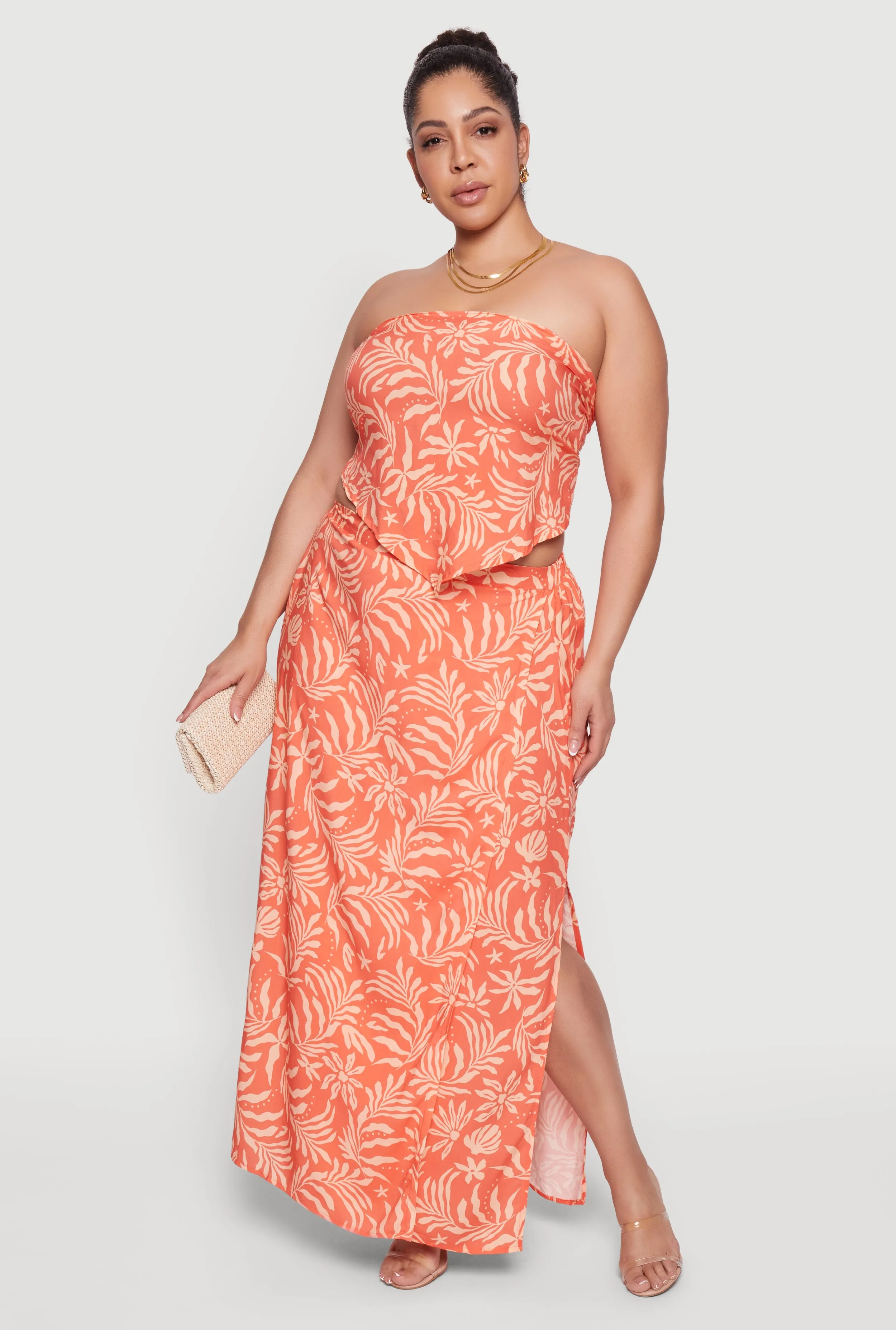 Plus Size Palm Leaf Tropical Print Maxi Skirt sold by Rainbow product image thumbnail 2