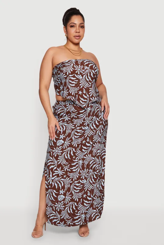 Plus Size Palm Leaf Tropical Print Maxi Skirt sold by Rainbow