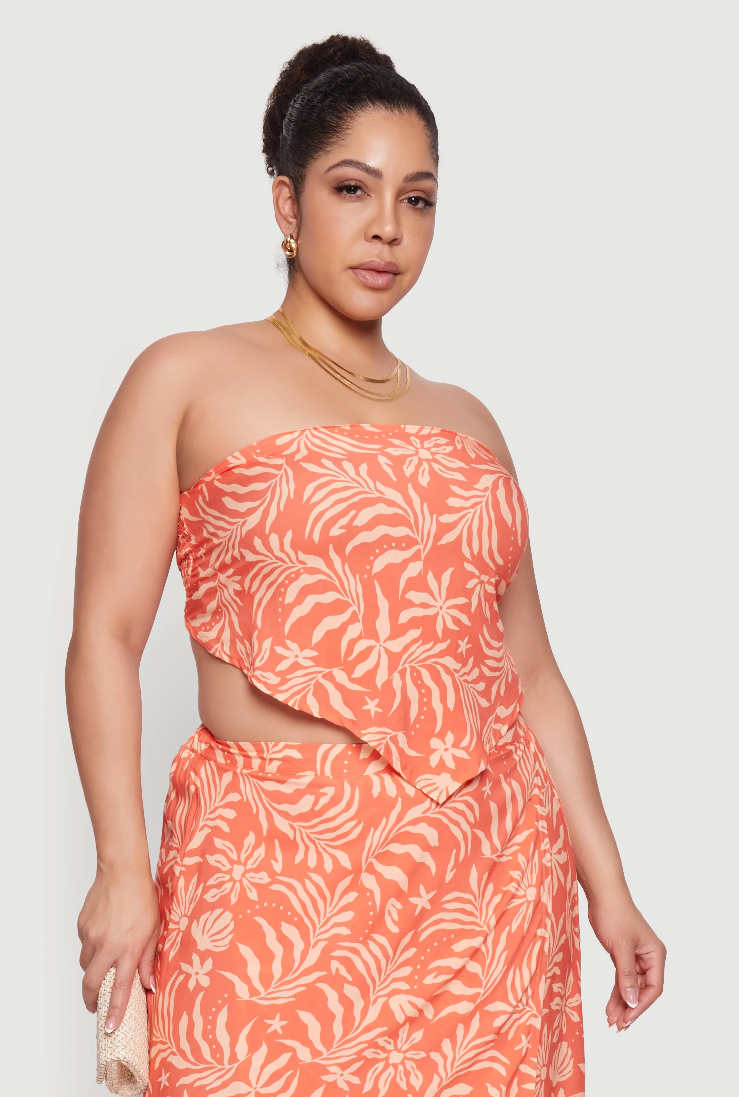 Plus Size Palm Leaf Tropical Print Hanky Hem Tube Top sold by Rainbow product image thumbnail 2