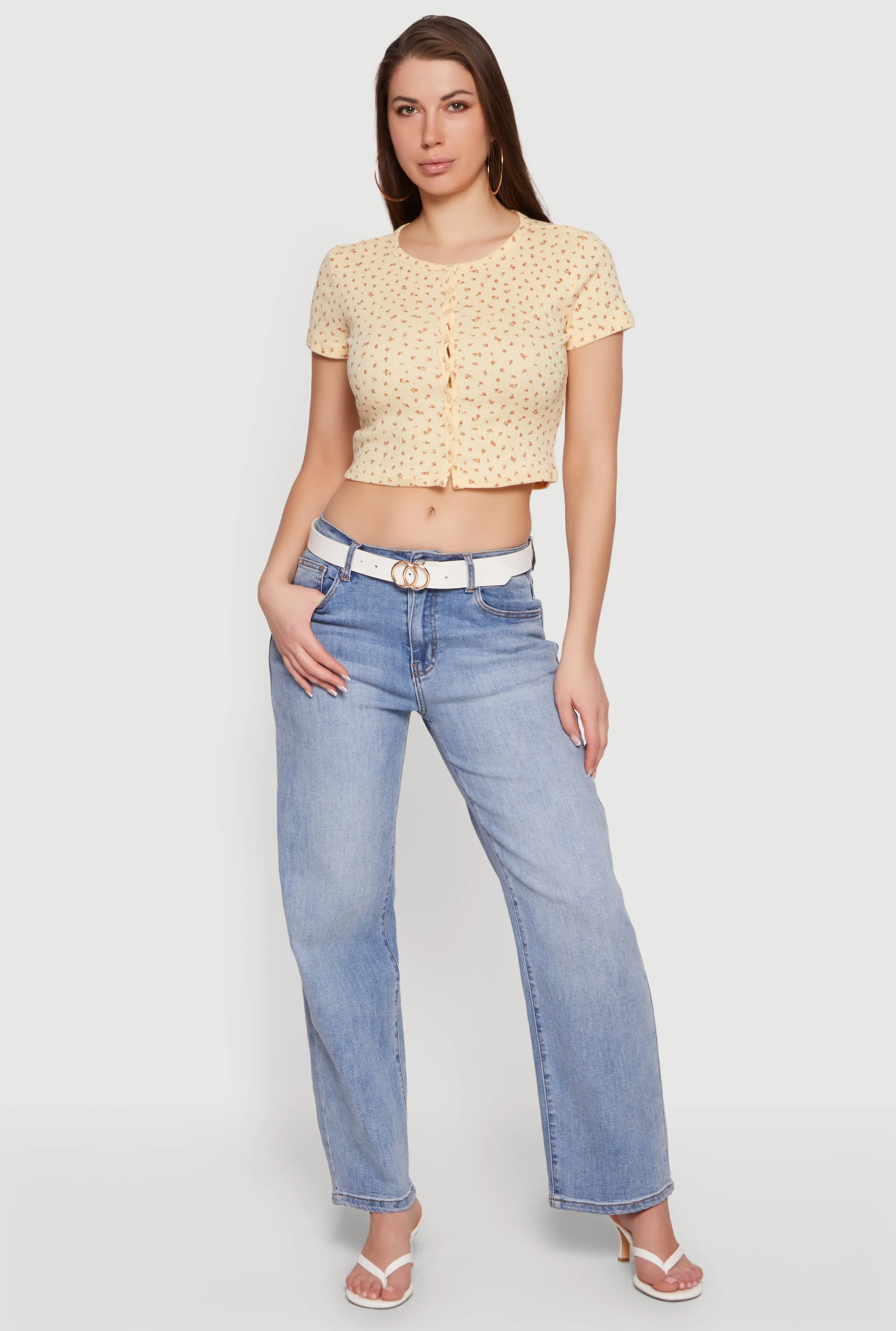 Ditsy Floral Button Front Crop Top sold by Rainbow product image thumbnail 3