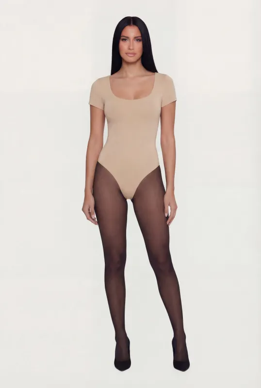 Scoop Neck Double Layered Short Sleeve Bodysuit made by Ambiance