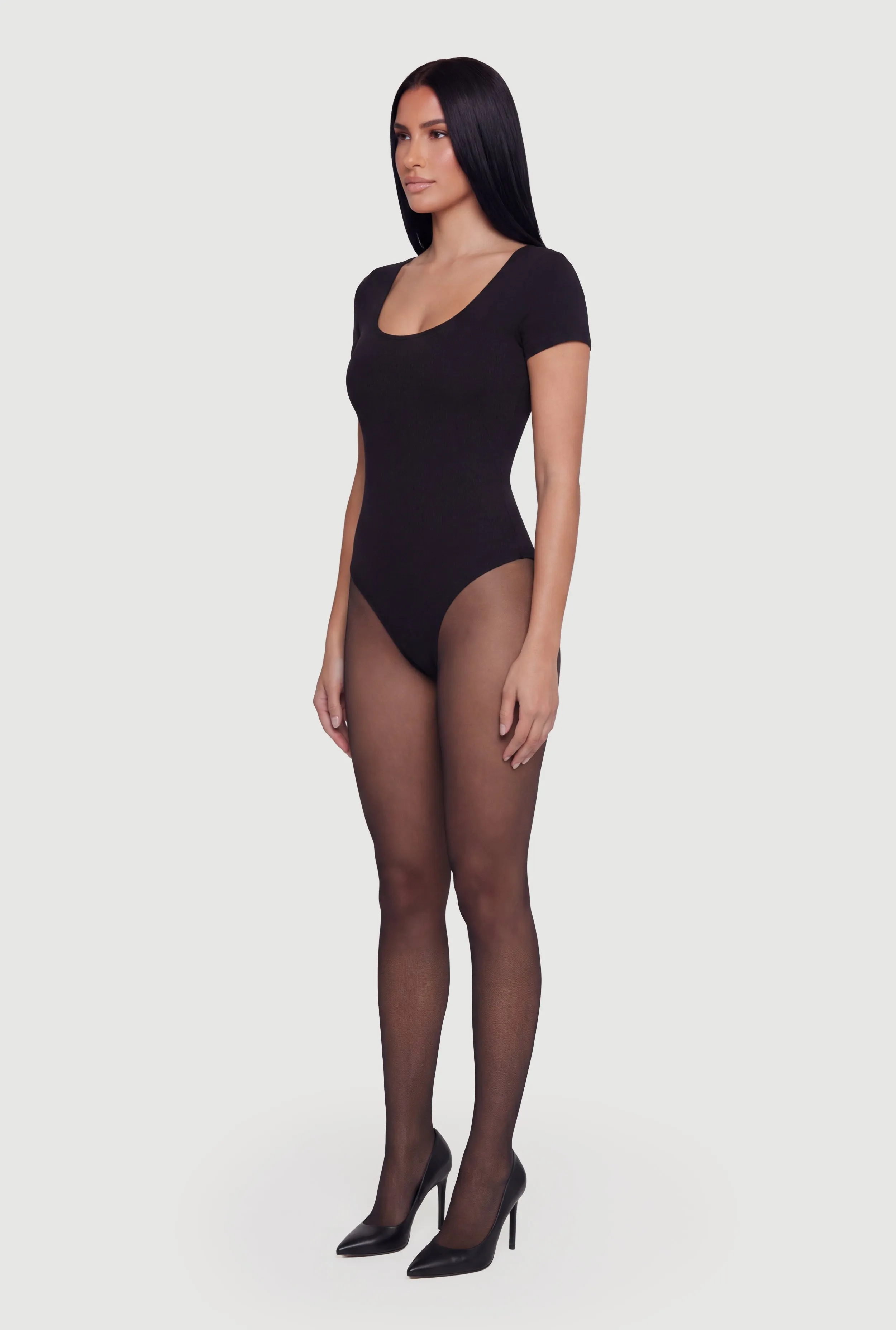 Scoop Neck Double Layered Short Sleeve Bodysuit sold by Rainbow product image thumbnail 3