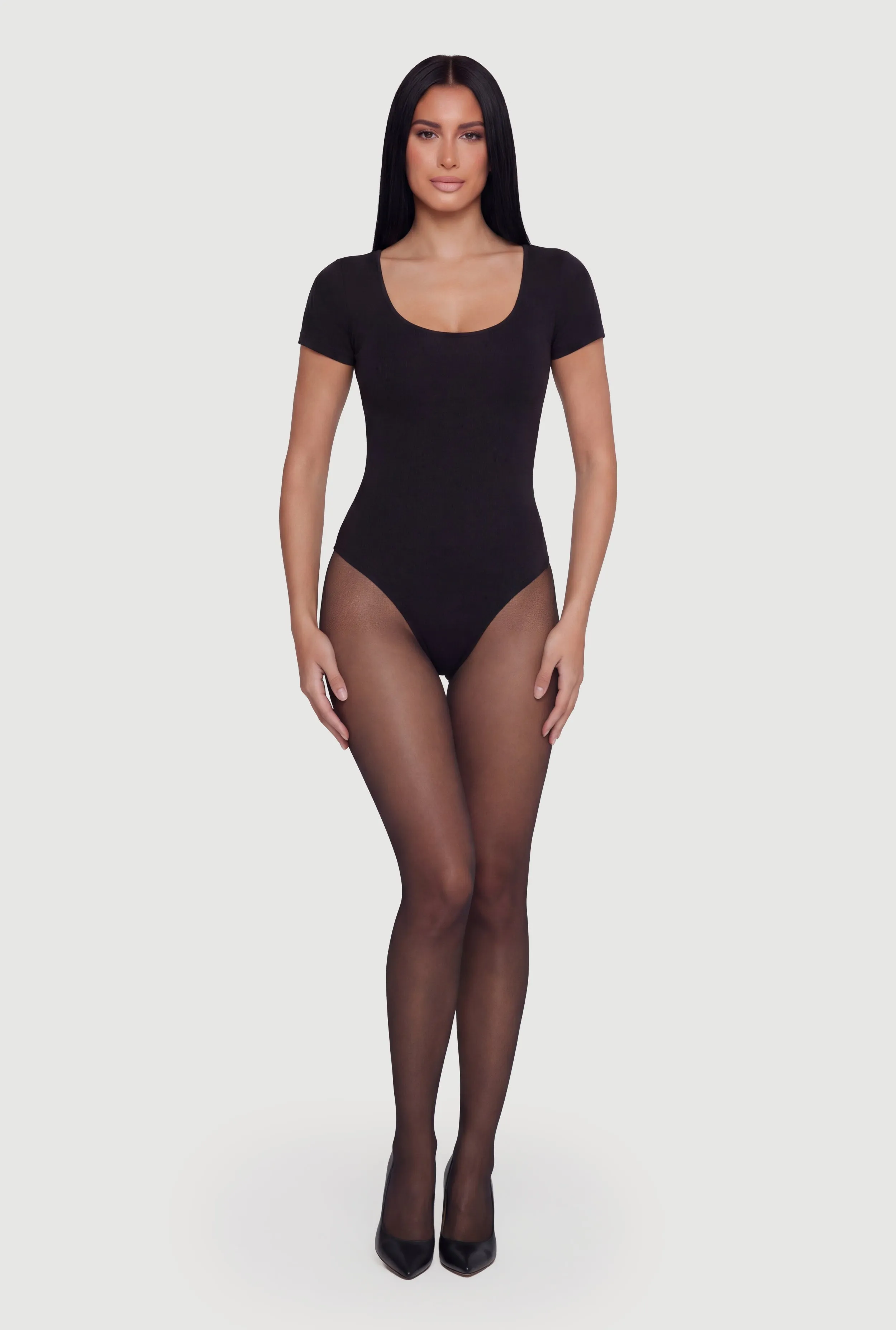 Scoop Neck Double Layered Short Sleeve Bodysuit sold by Rainbow