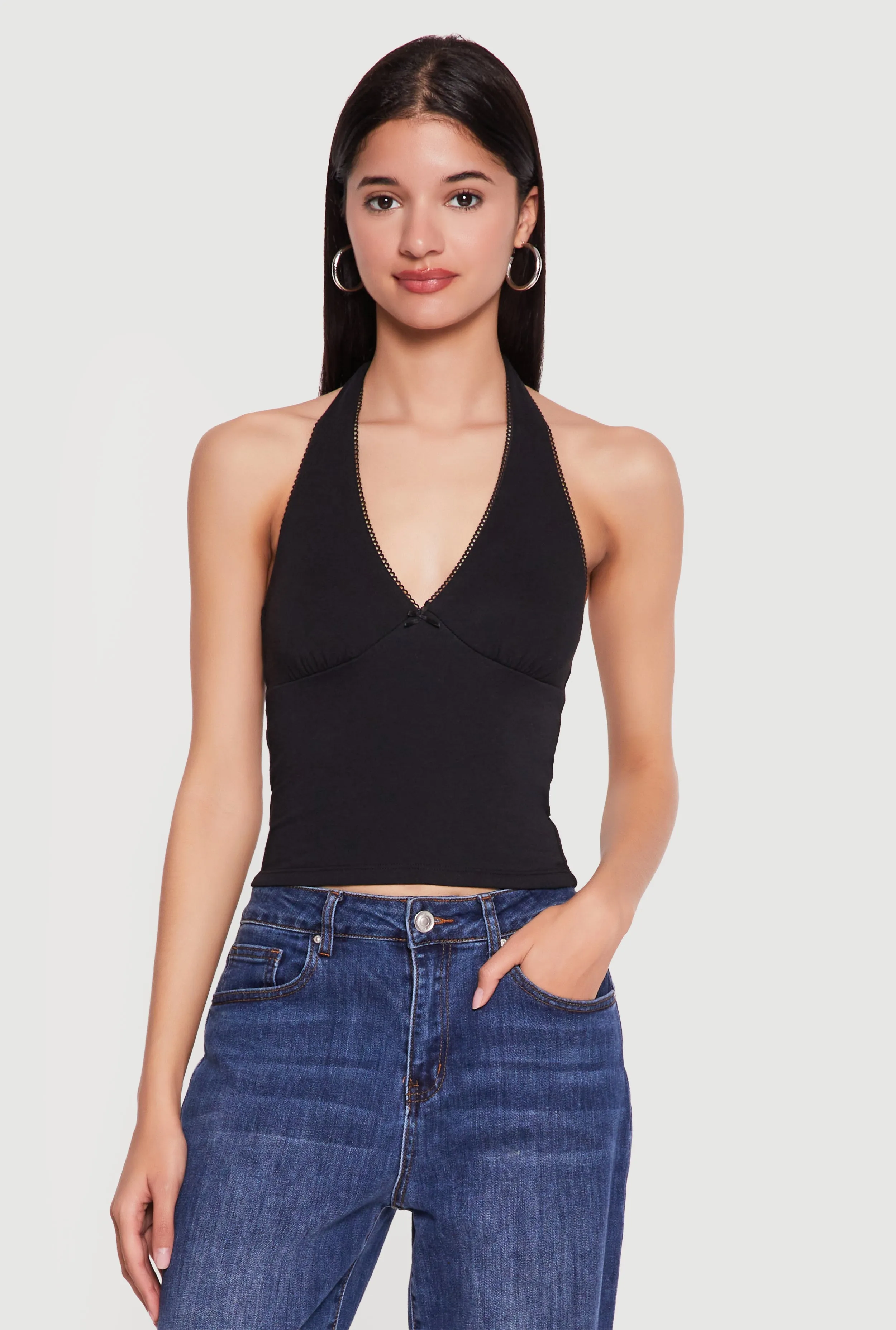 Lace Trim Bow Detail Tie Neck Halter Top sold by Rainbow product image thumbnail 2