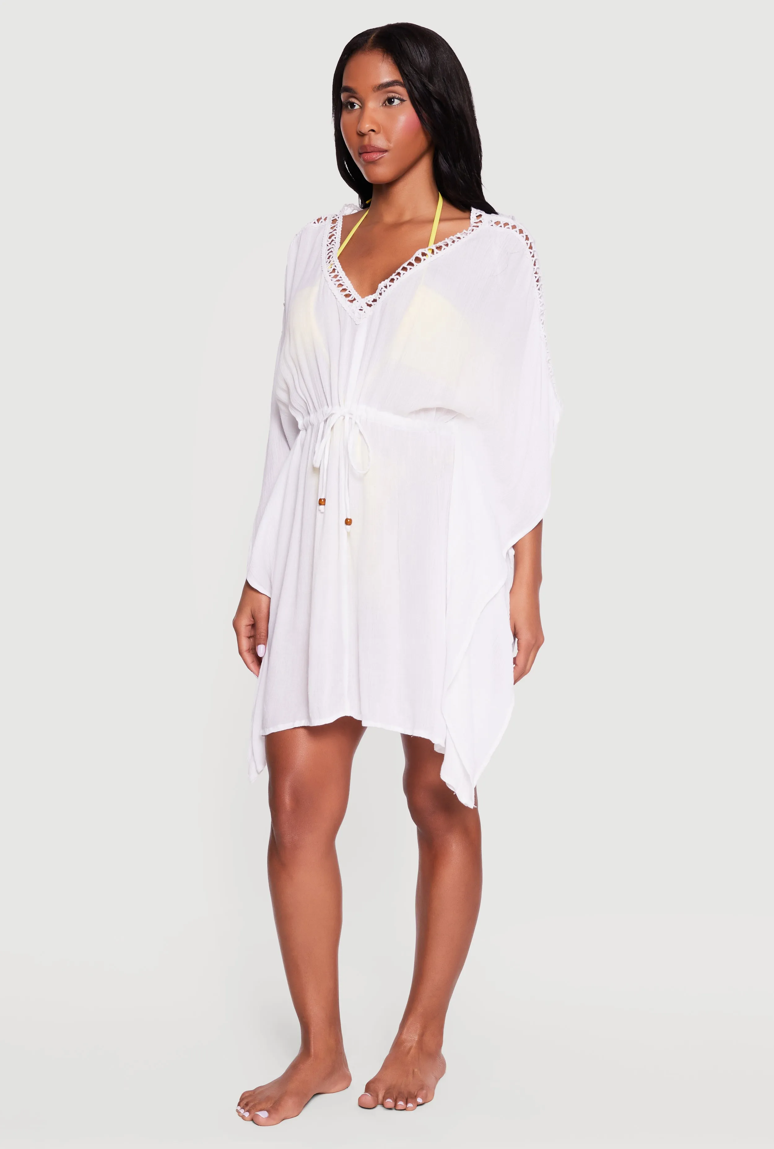 Crochet Detail Drawstring Waist Cover Up Kimono sold by Rainbow product image thumbnail 2