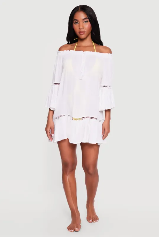 Crochet Detail Off The Shoulder Swim Cover Up sold by Rainbow