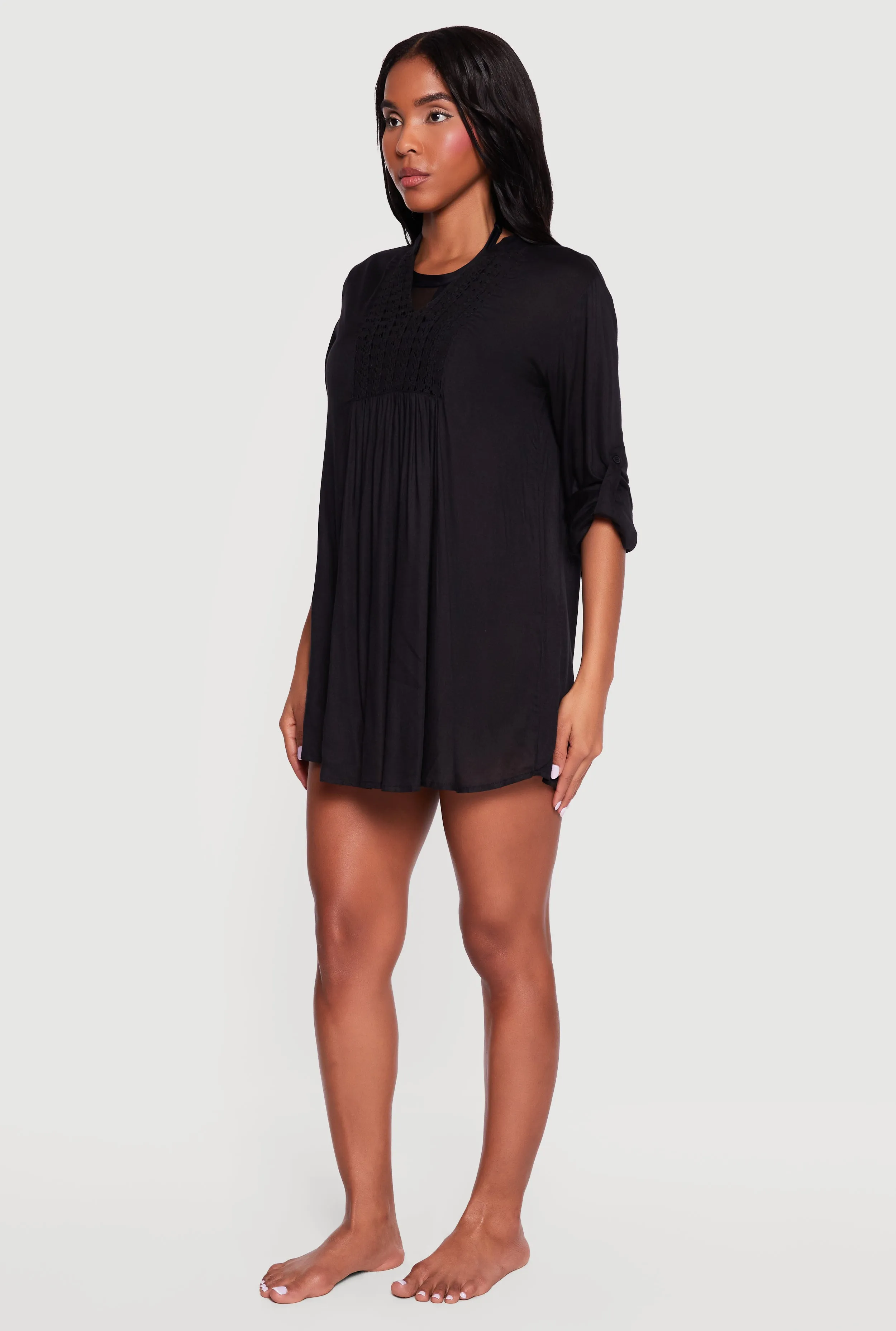 Crochet Detail Tabbed Sleeve Swim Cover Up sold by Rainbow product image thumbnail 3