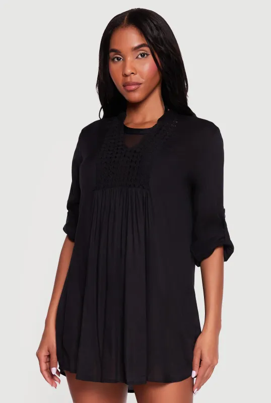 Crochet Detail Tabbed Sleeve Swim Cover Up made by Rainbow