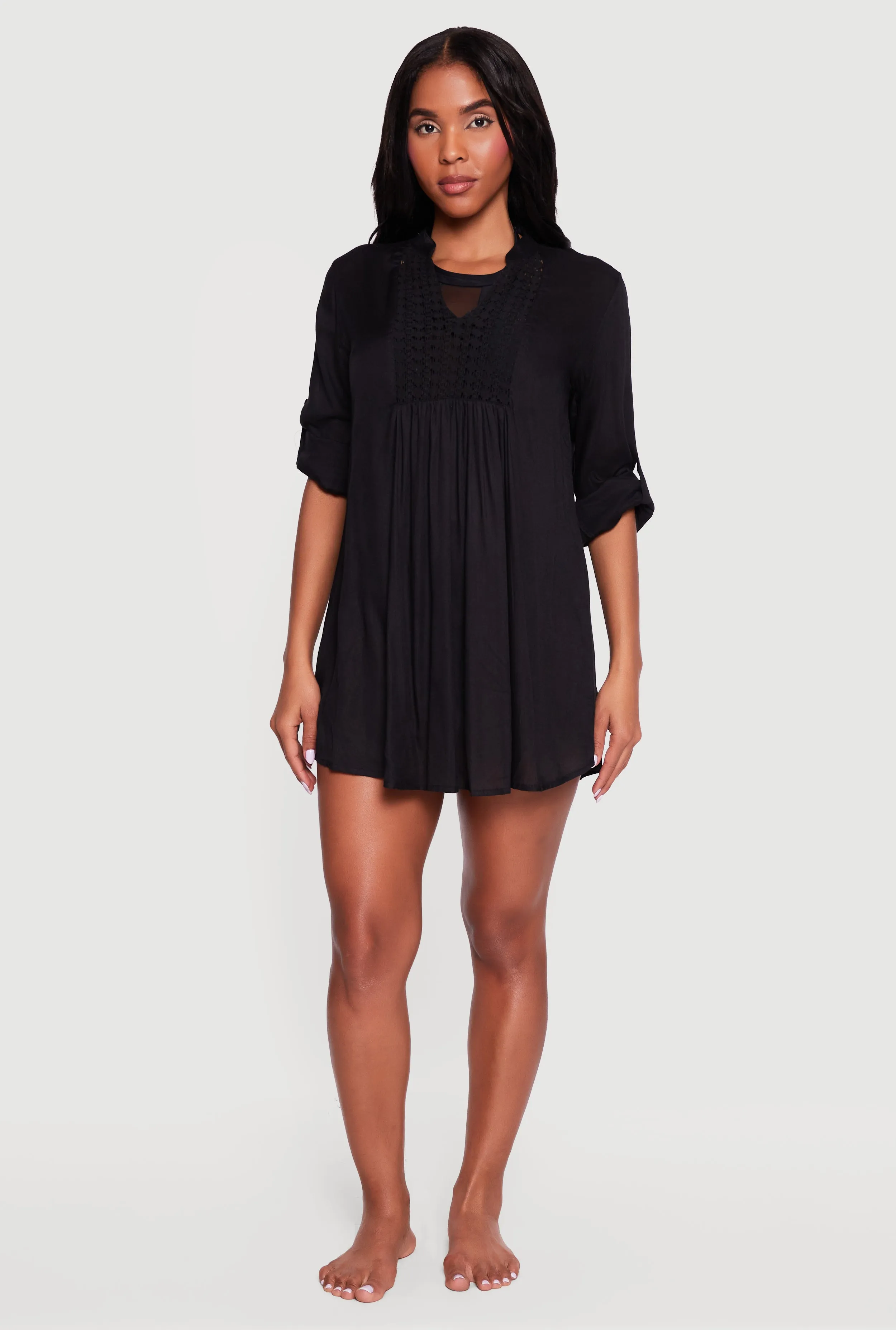 Crochet Detail Tabbed Sleeve Swim Cover Up sold by Rainbow product image thumbnail 2