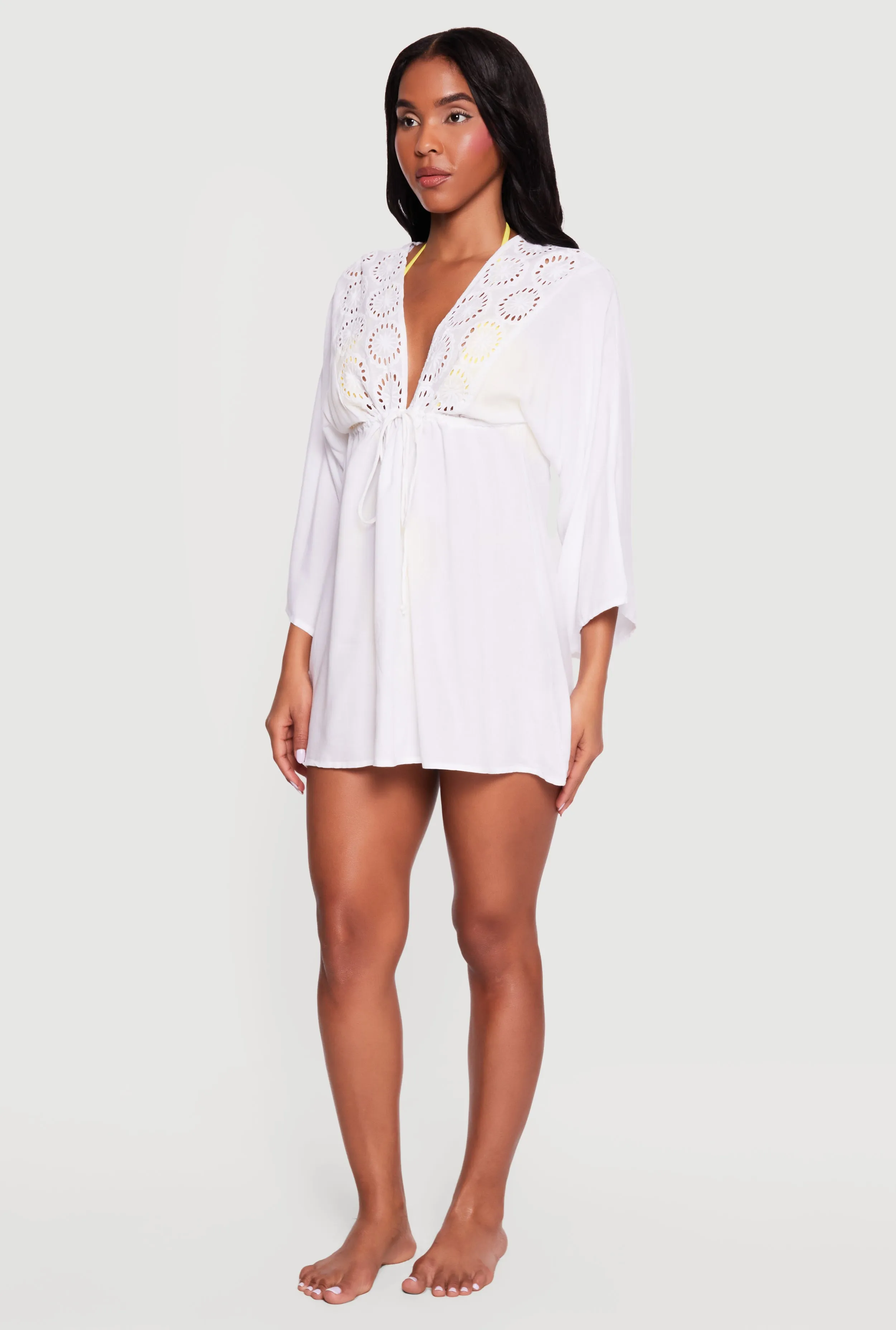 Circle Eyelet Drawstring Tie Front Swim Cover Up sold by Rainbow product image thumbnail 2