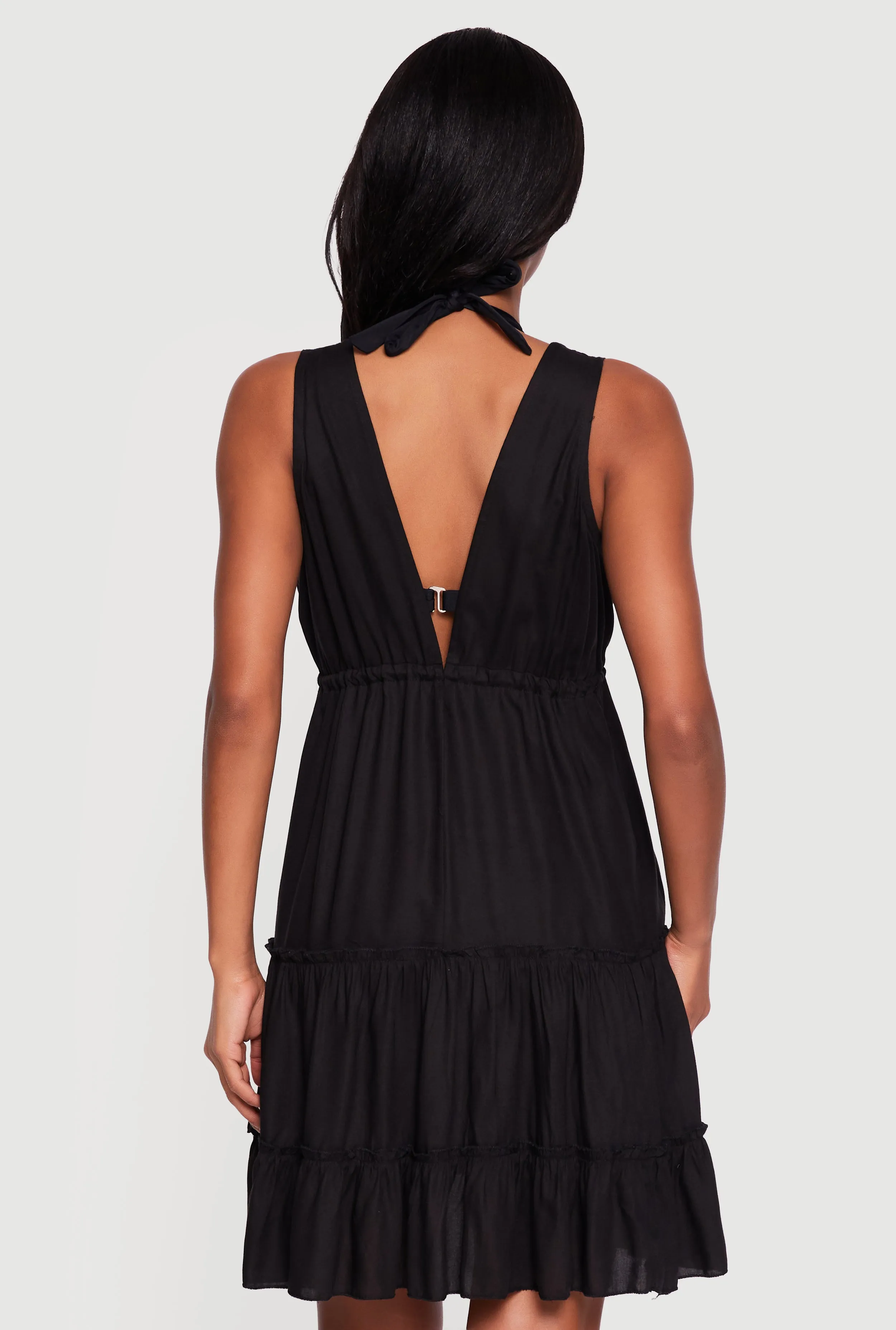 Drawstring Tie Front Ruffle Tiered Cover Up Dress sold by Rainbow product image thumbnail 5